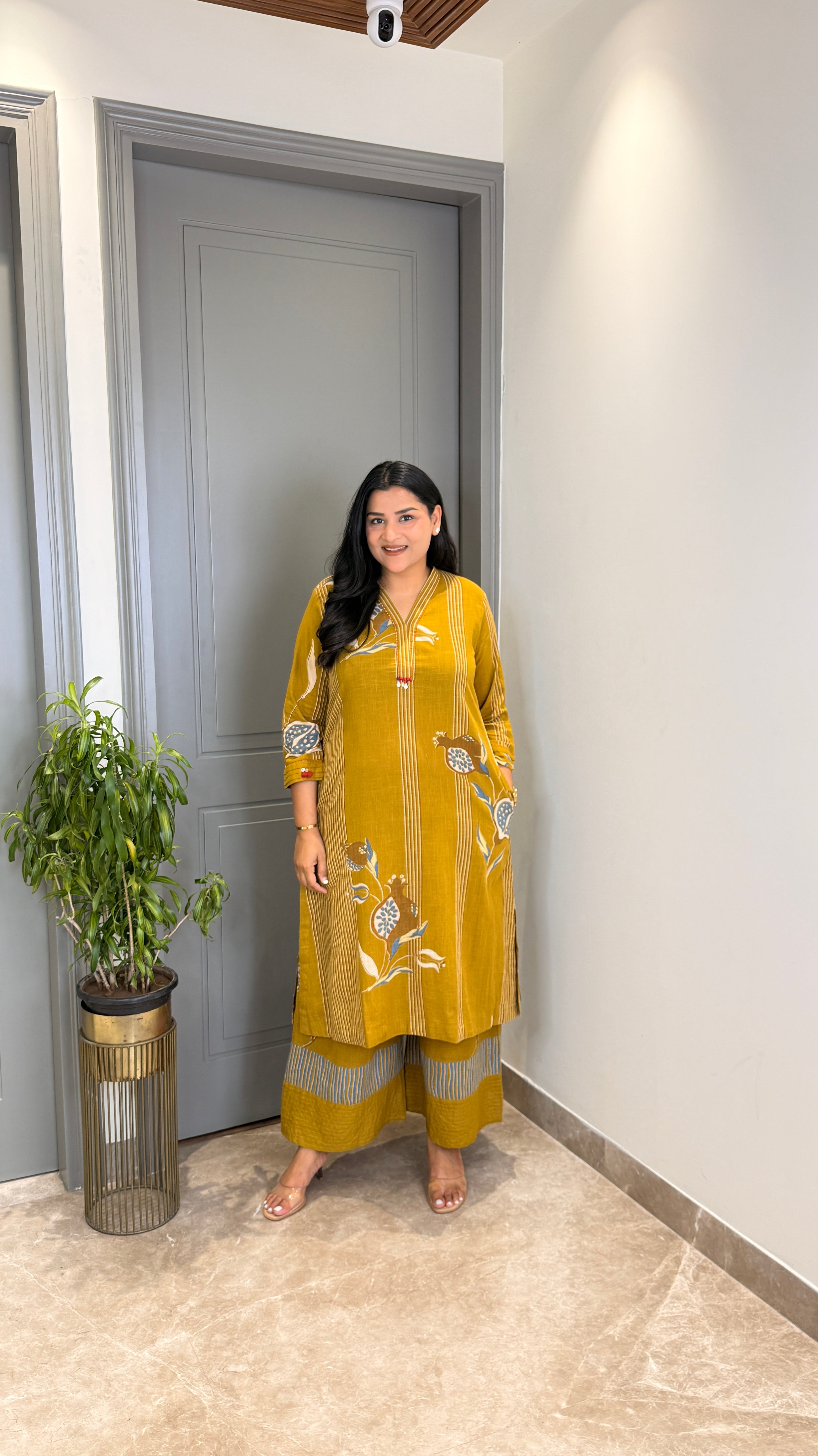 Mustard Stripes Pure Cotton Kurta Pants shrisa.in