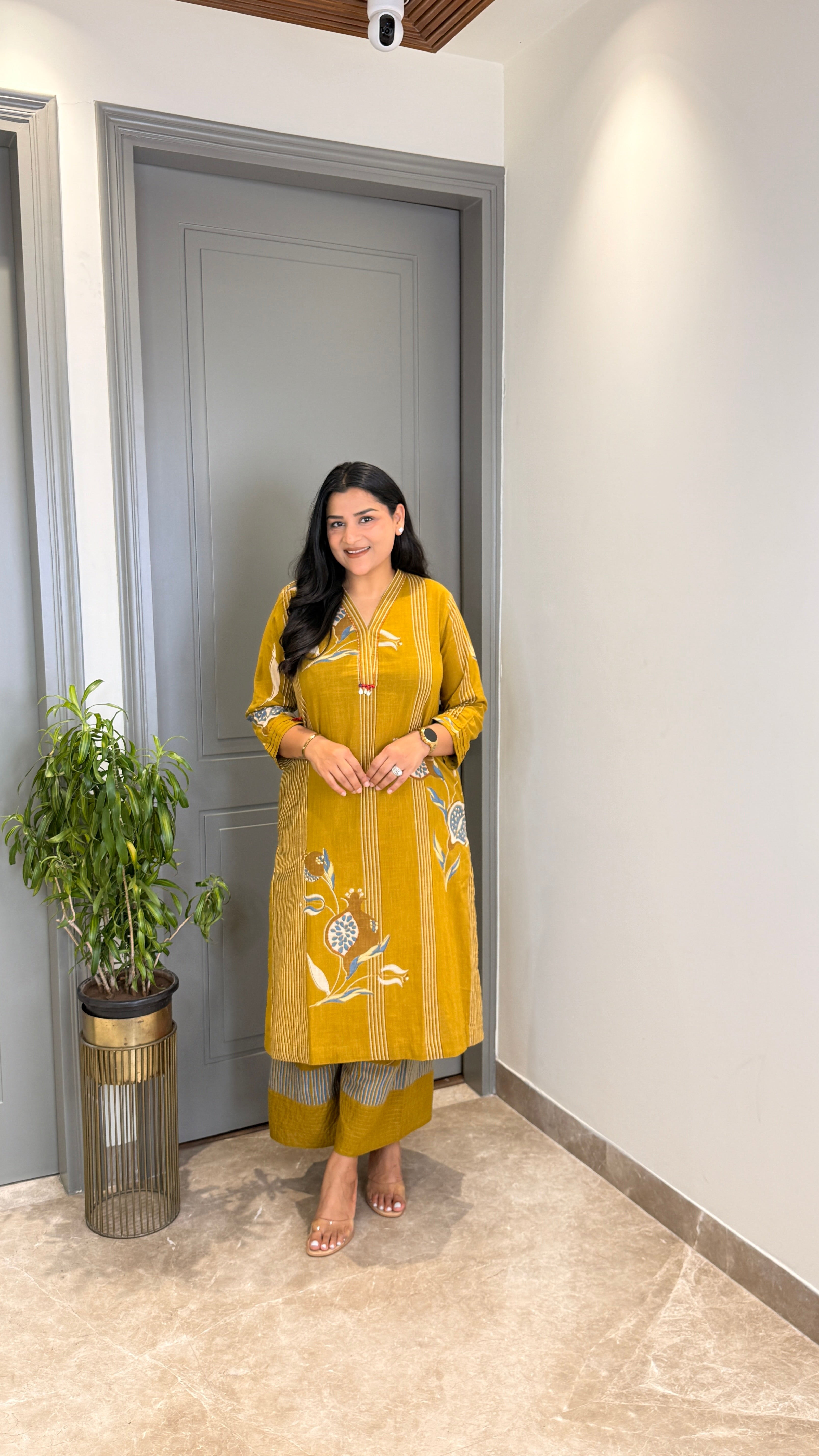 Mustard Stripes Pure Cotton Kurta Pants shrisa.in