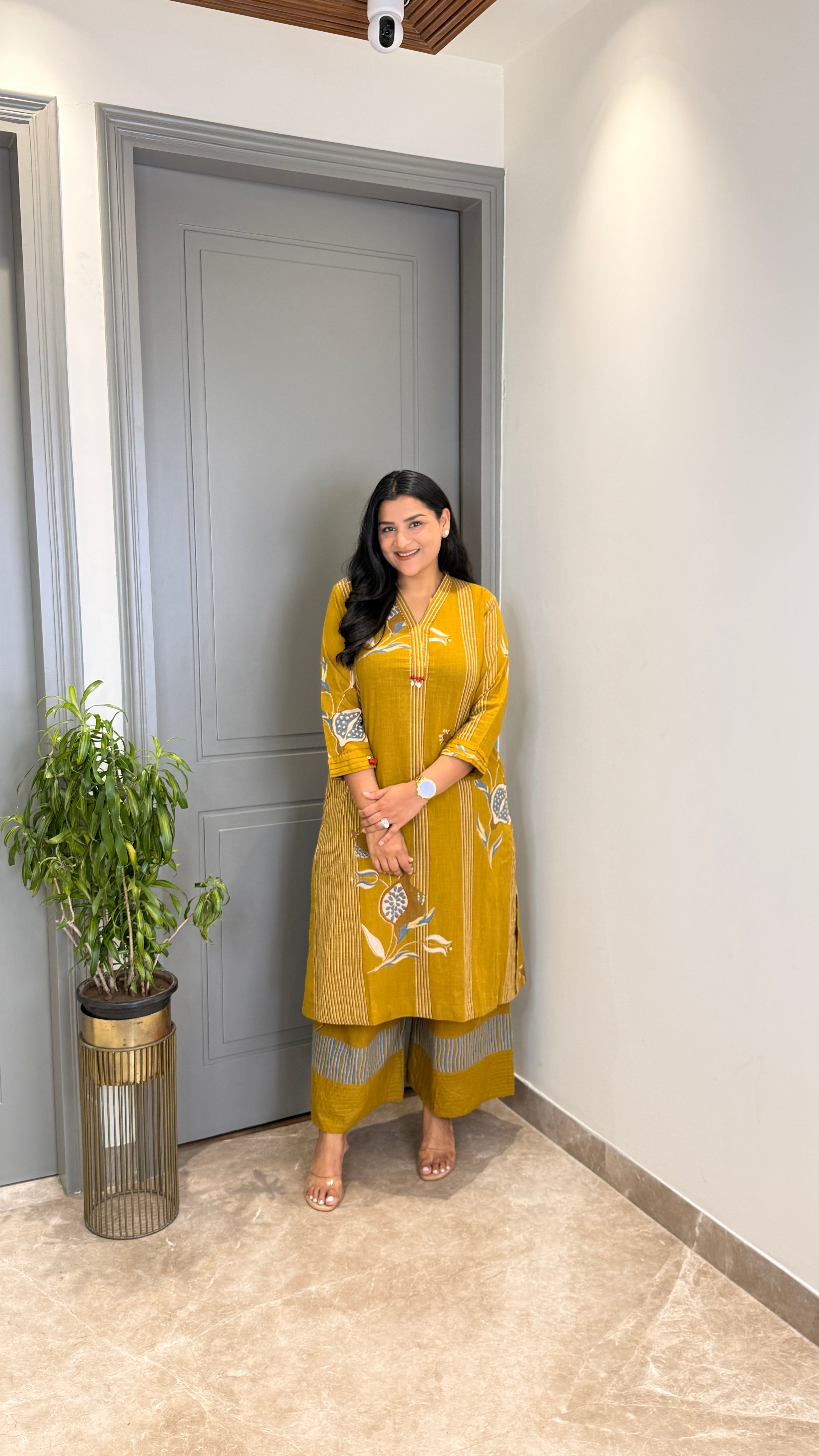 Mustard Stripes Pure Cotton Kurta Pants shrisa.in