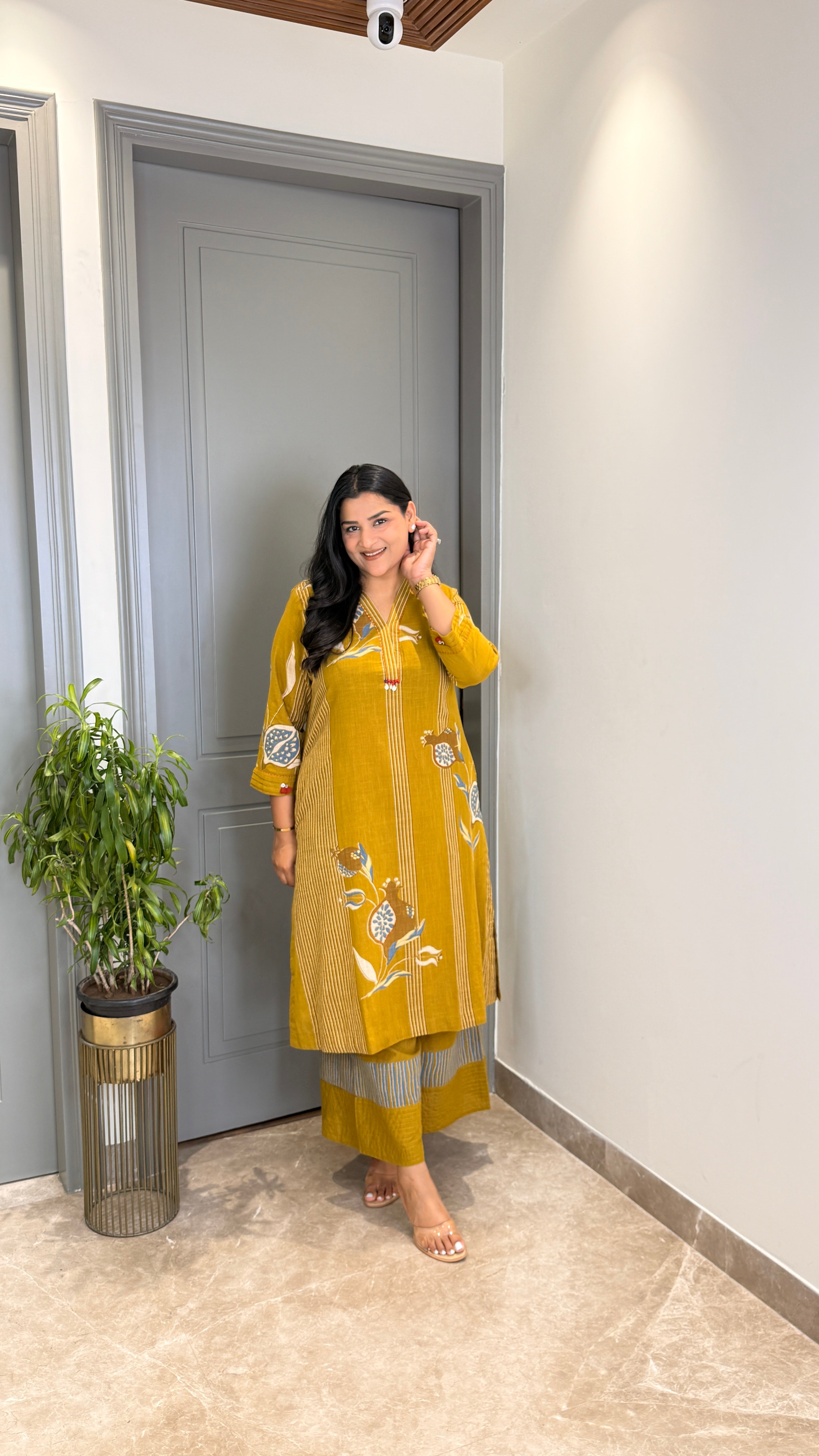 Mustard Stripes Pure Cotton Kurta Pants shrisa.in