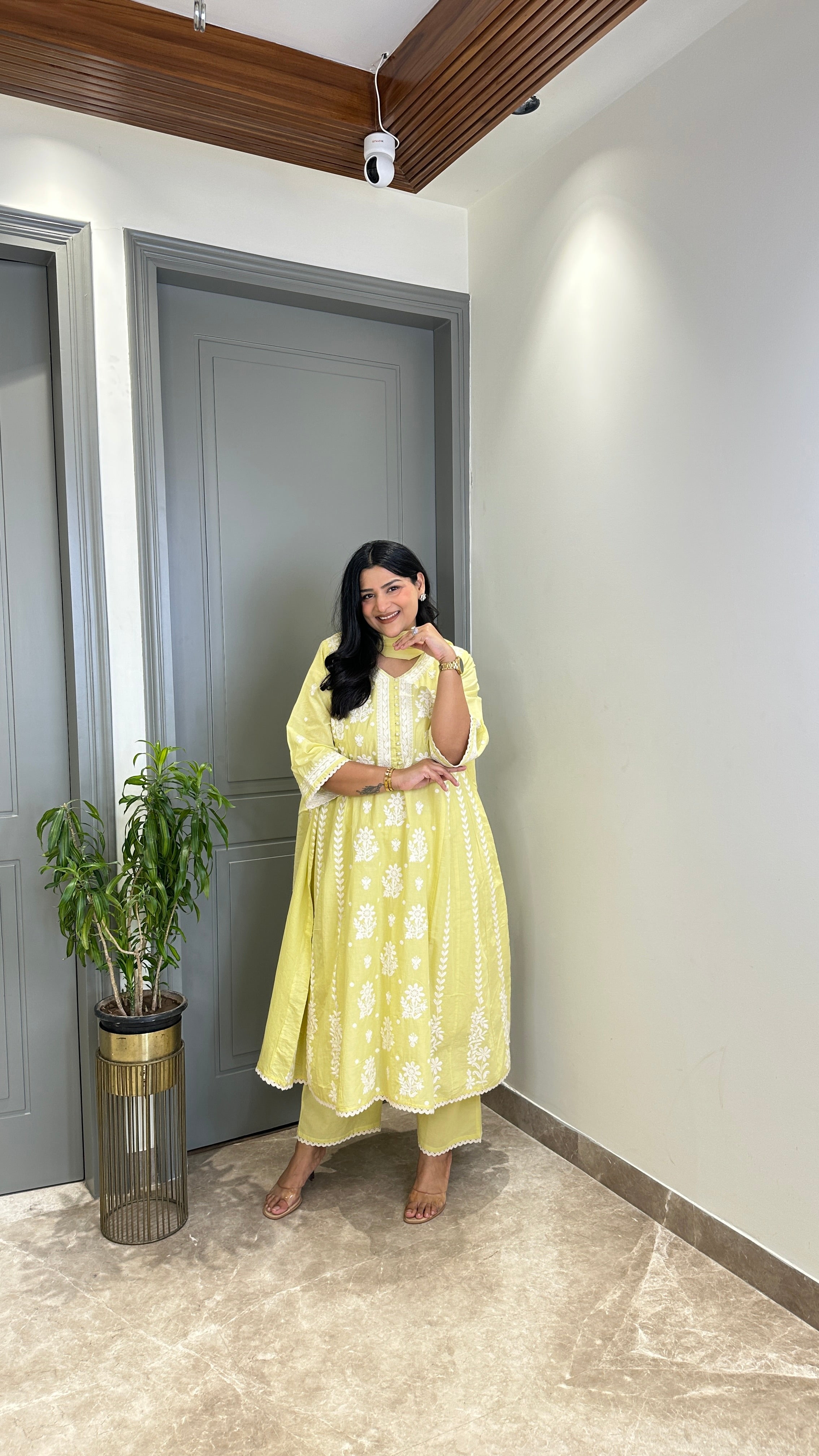 Lime Lucknavi Anarkali Suit Set shrisa.in