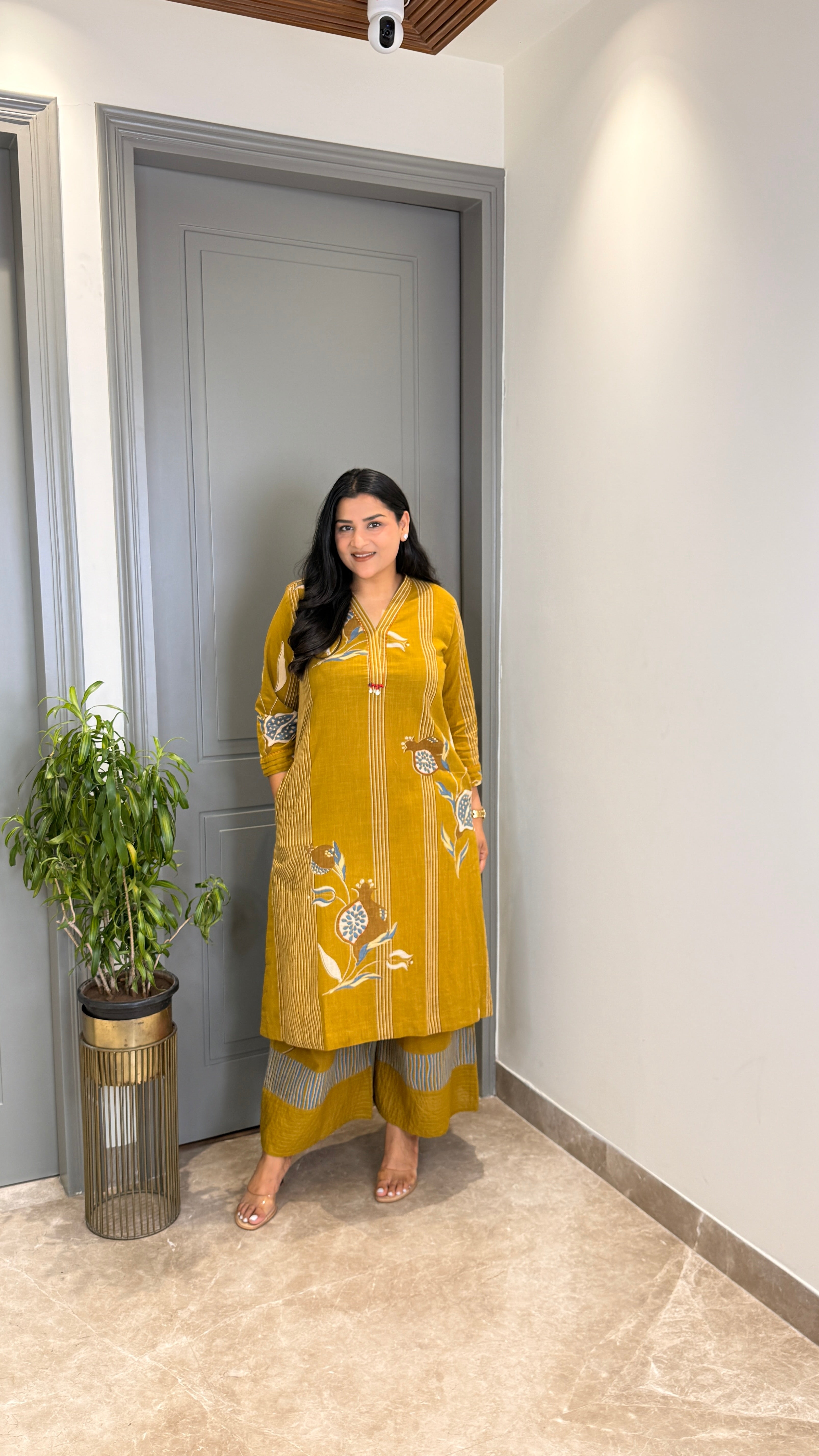 Mustard Stripes Pure Cotton Kurta Pants shrisa.in