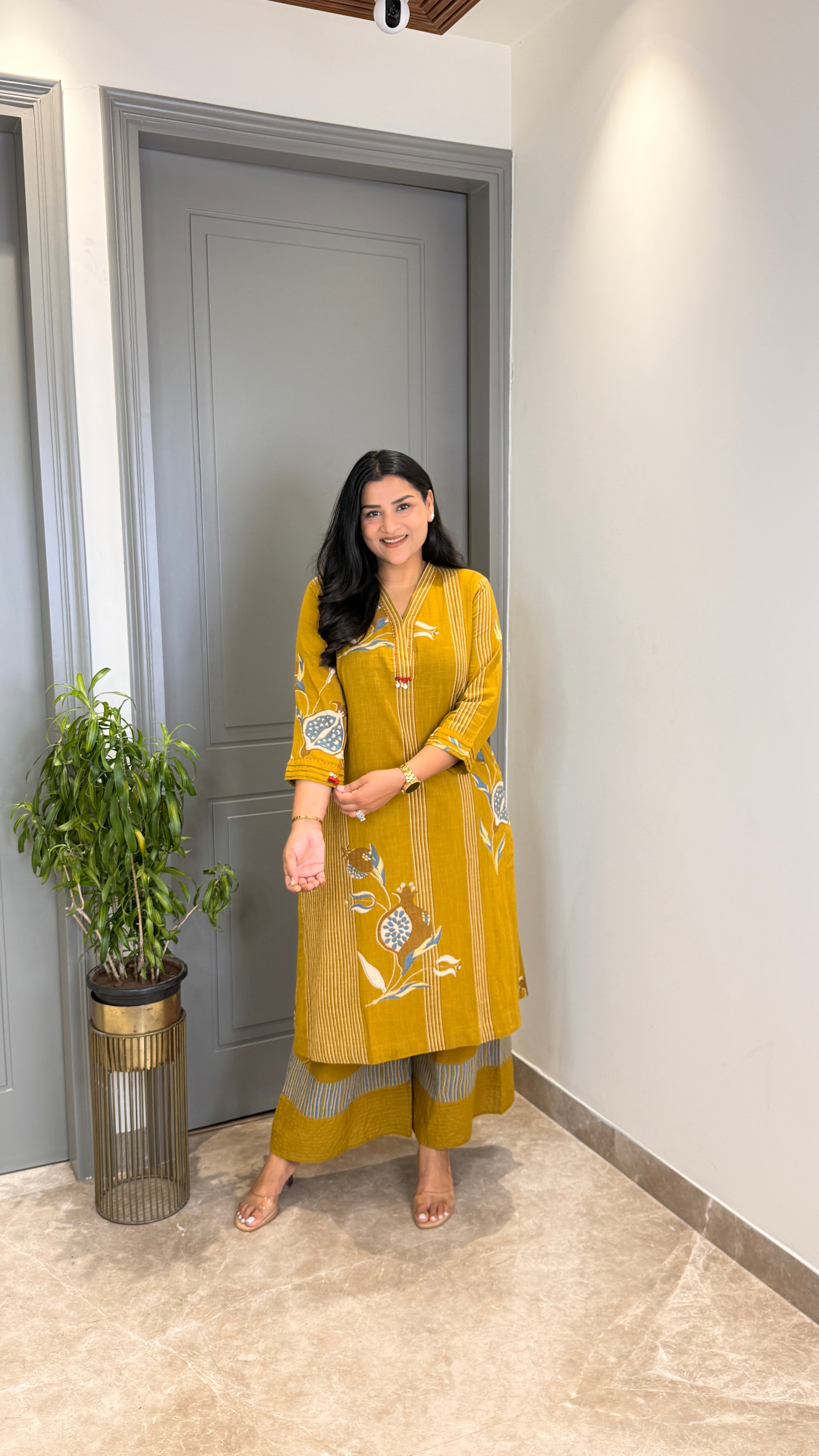 Mustard Stripes Pure Cotton Kurta Pants shrisa.in