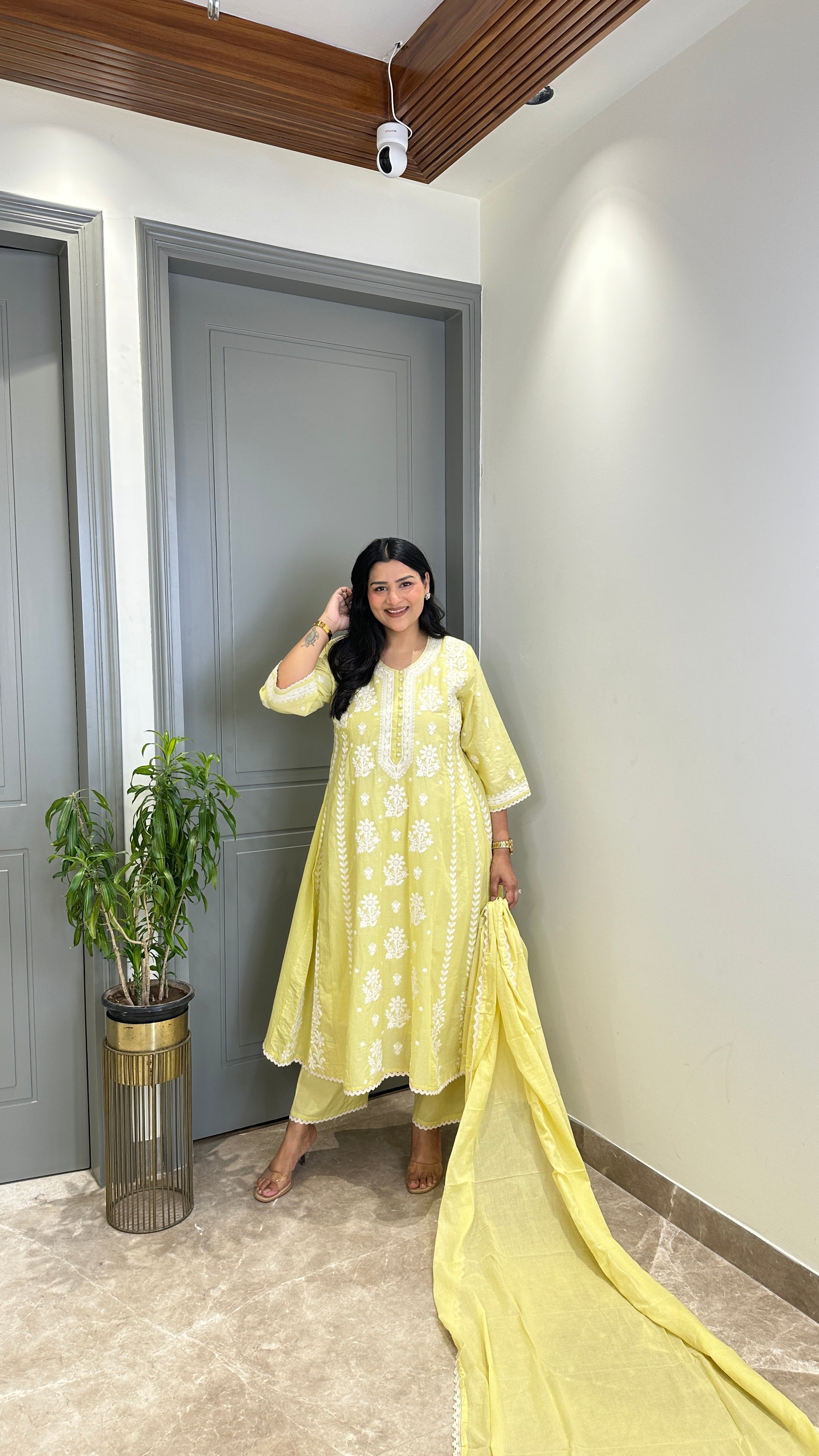 Lime Lucknavi Anarkali Suit Set shrisa.in