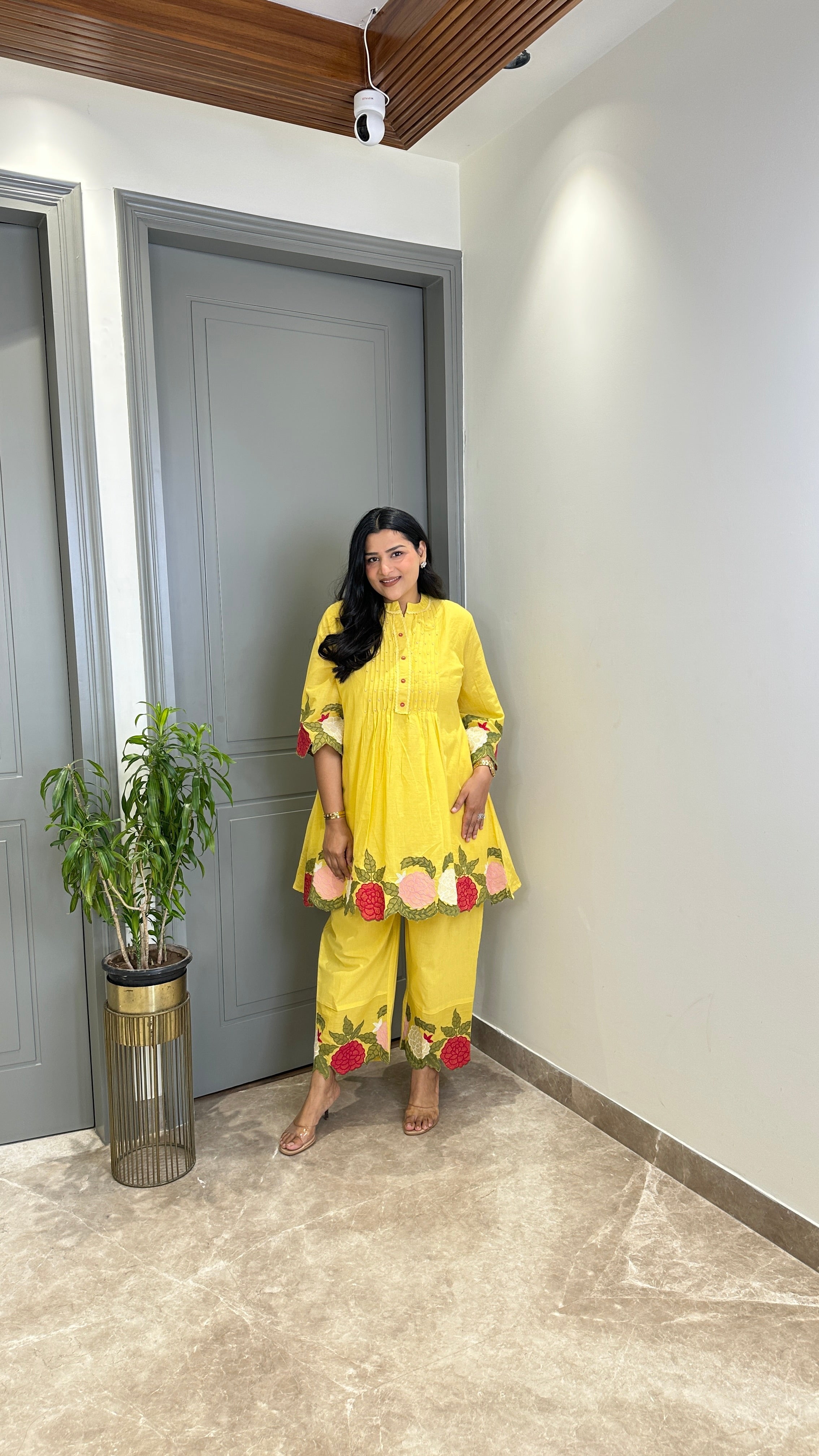 Butter Yellow Floral Mul Cord Set shrisa.in