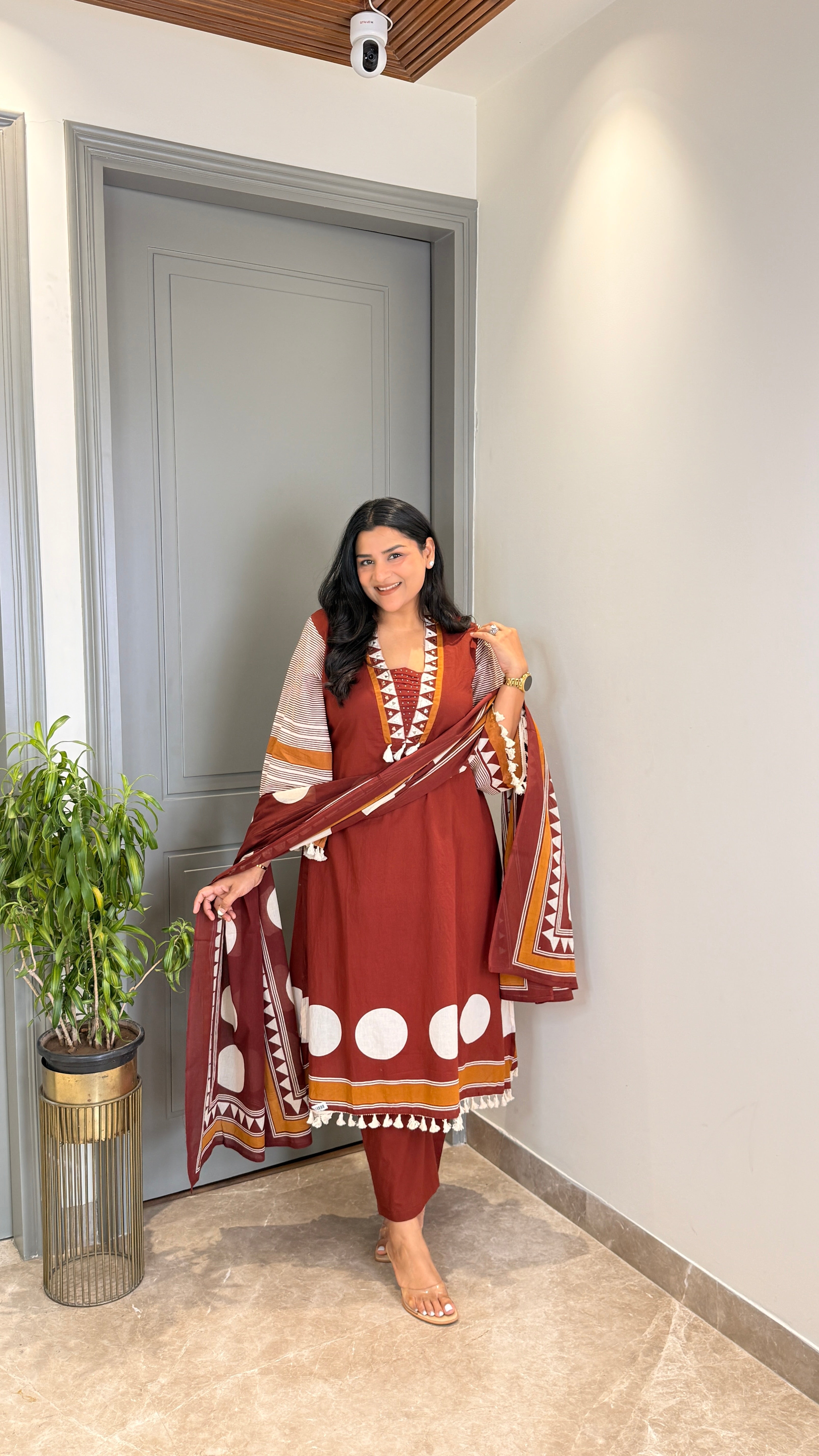 Maroon Polka Pure Cotton Suit Set shrisa.in