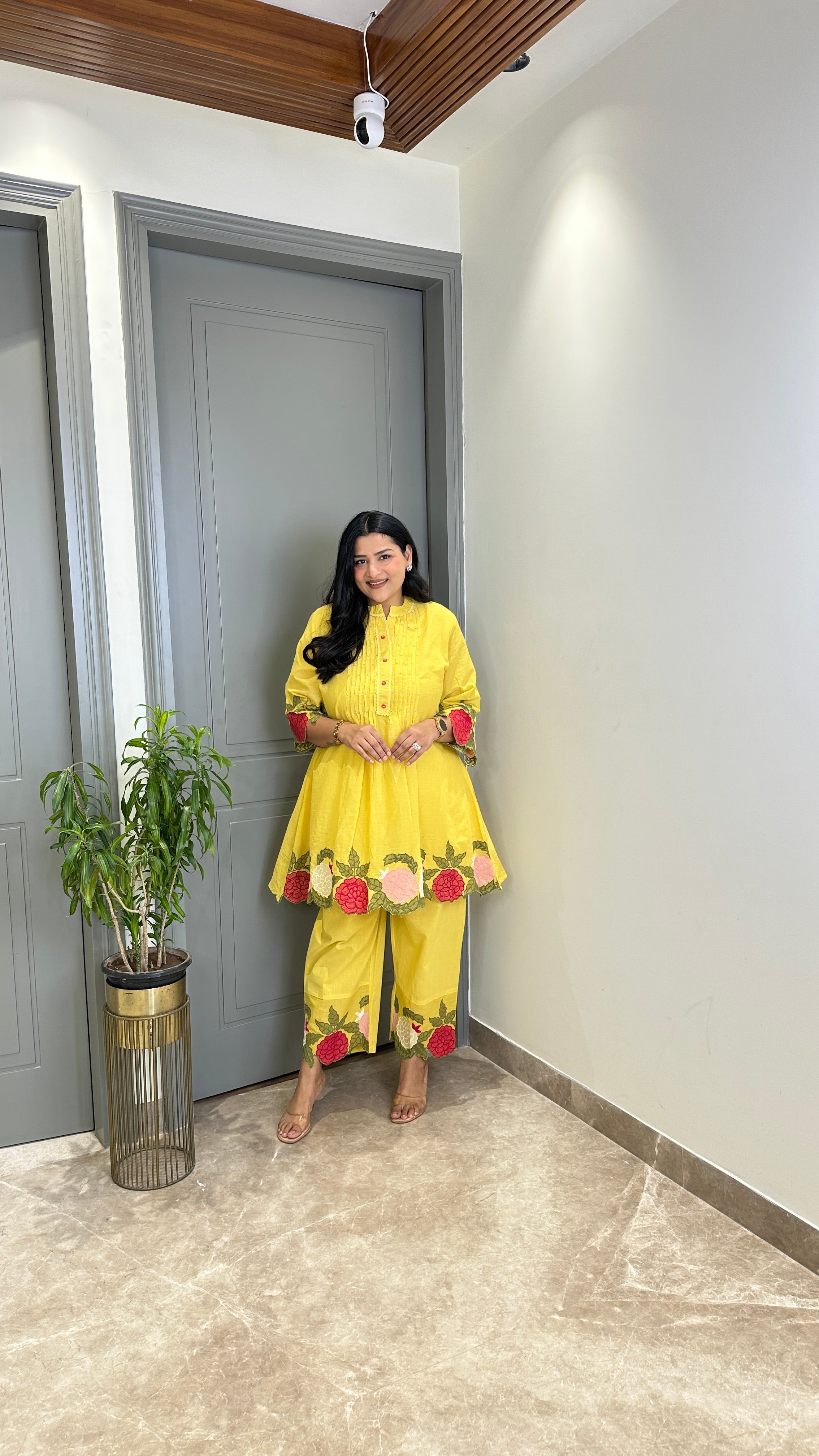 Butter Yellow Floral Mul Cord Set shrisa.in