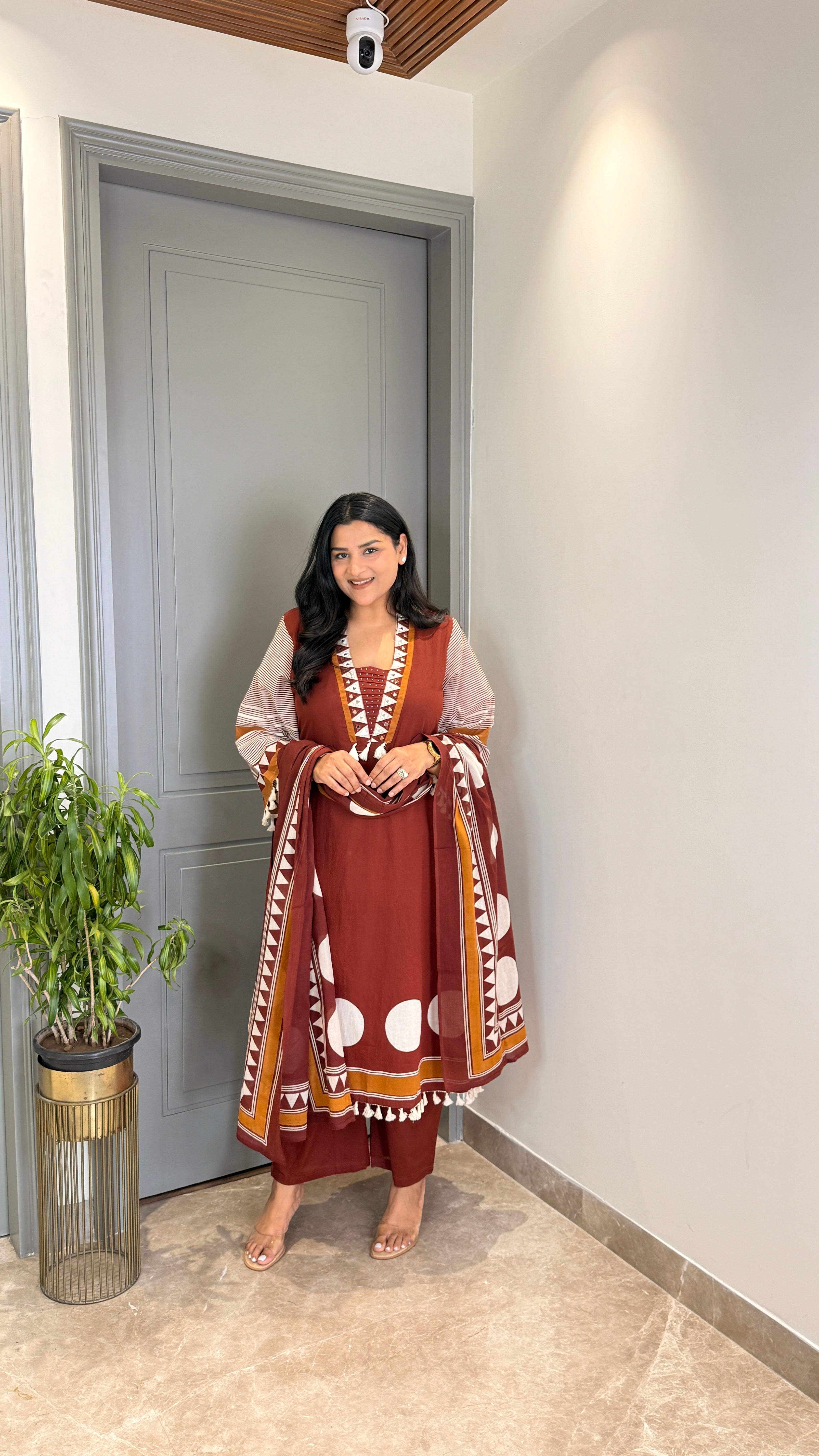 Maroon Polka Pure Cotton Suit Set shrisa.in