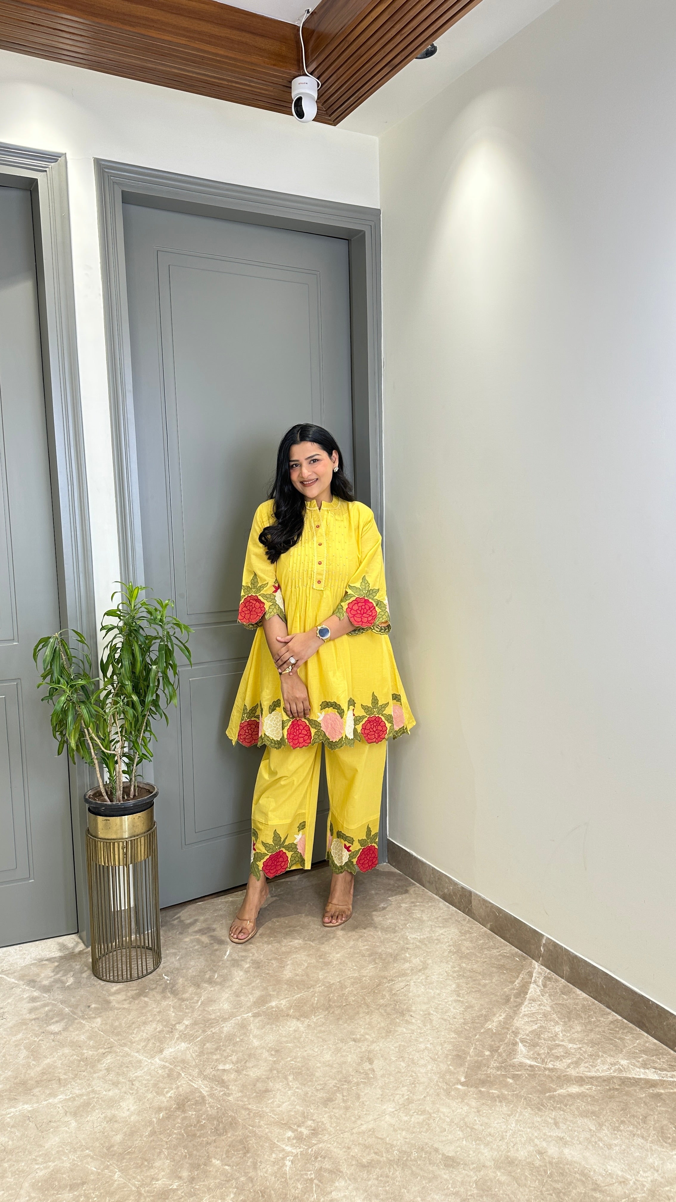 Butter Yellow Floral Mul Cord Set shrisa.in