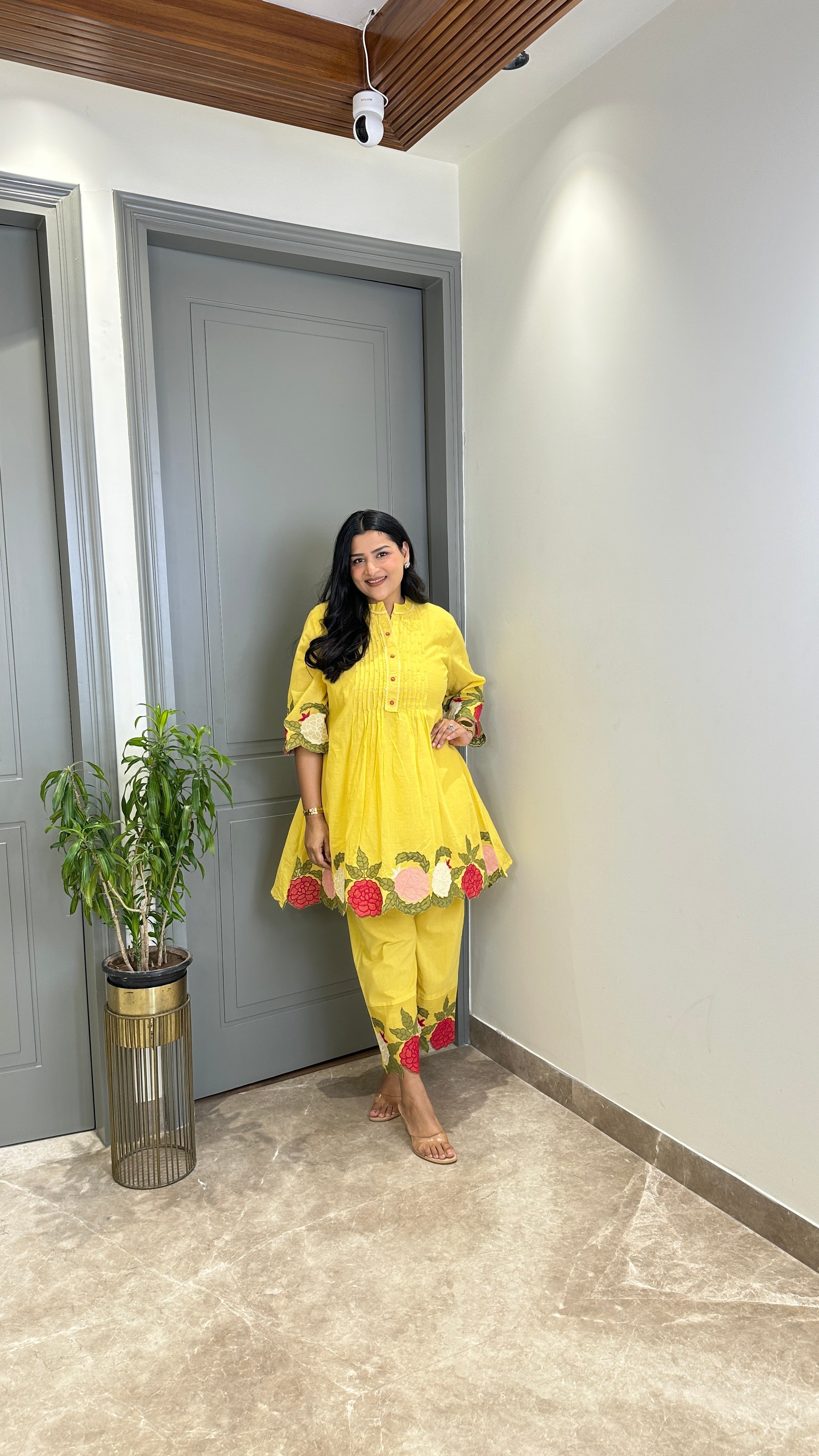 Butter Yellow Floral Mul Cord Set shrisa.in