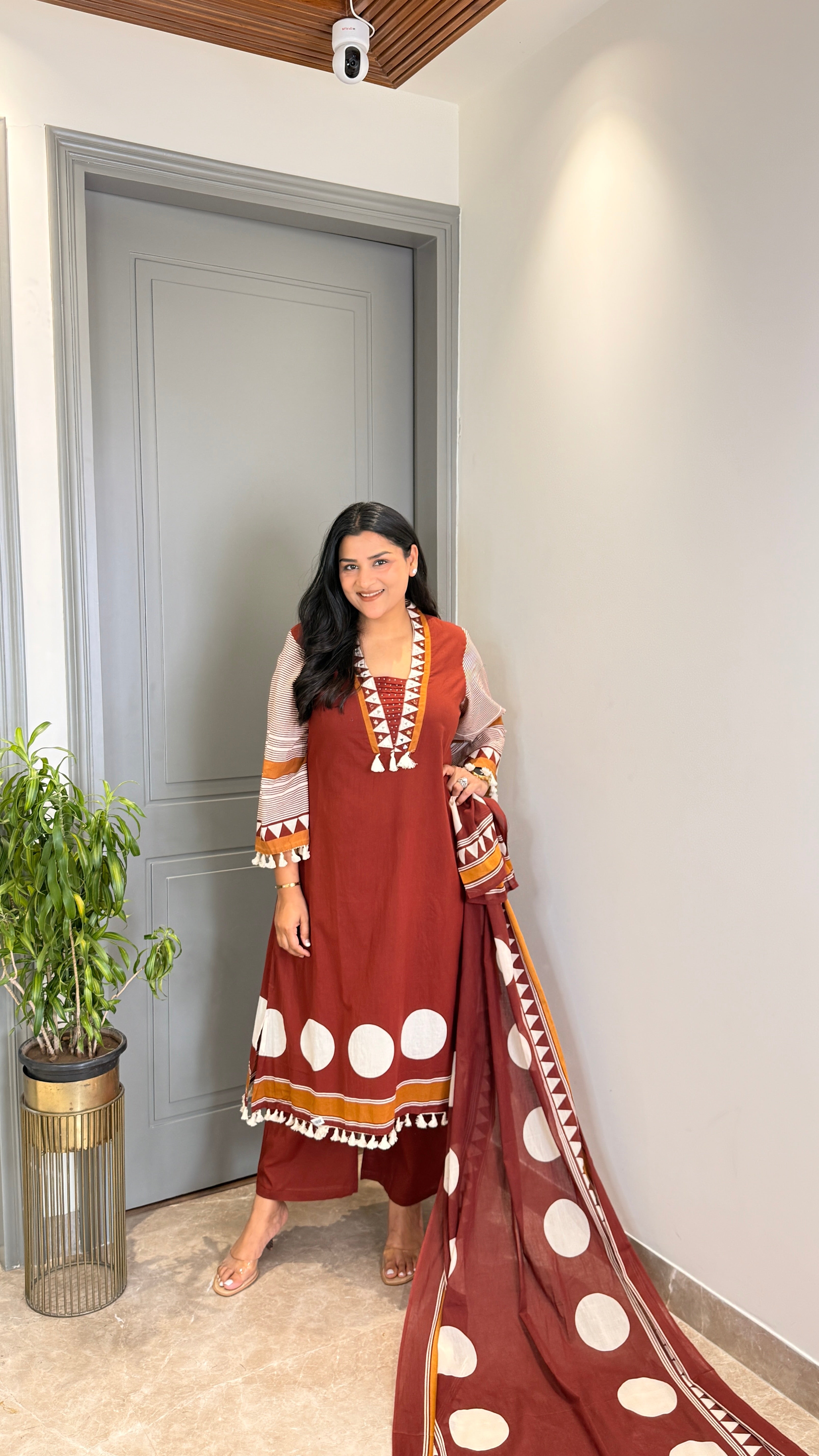 Maroon Polka Pure Cotton Suit Set shrisa.in