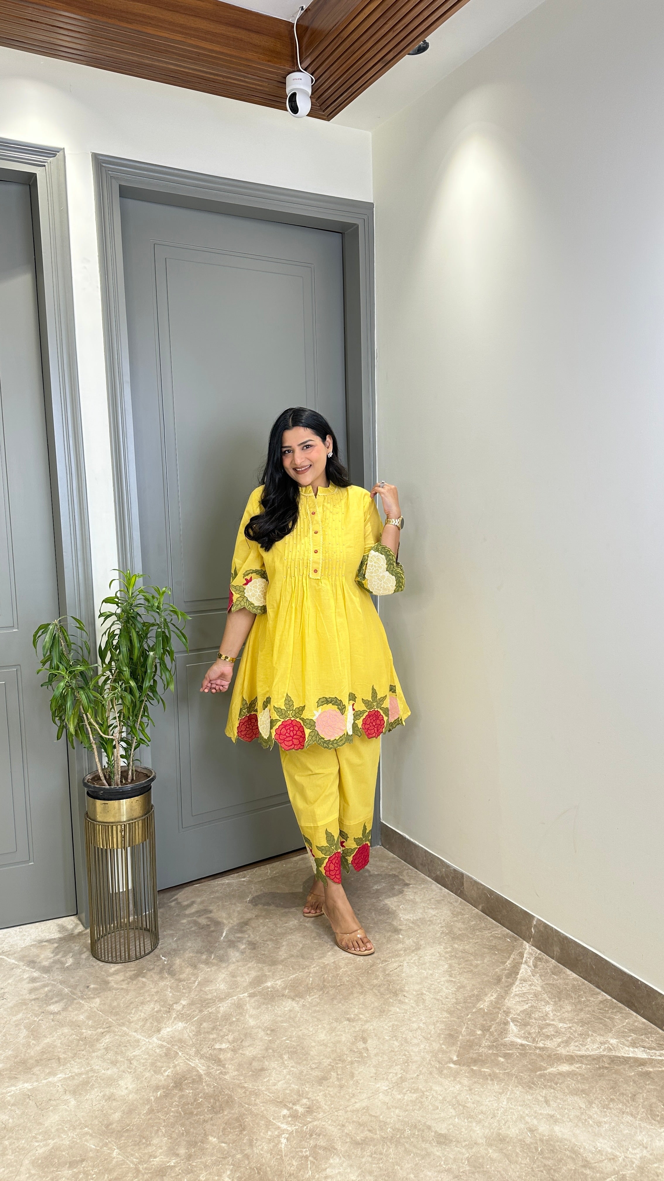 Butter Yellow Floral Mul Cord Set shrisa.in