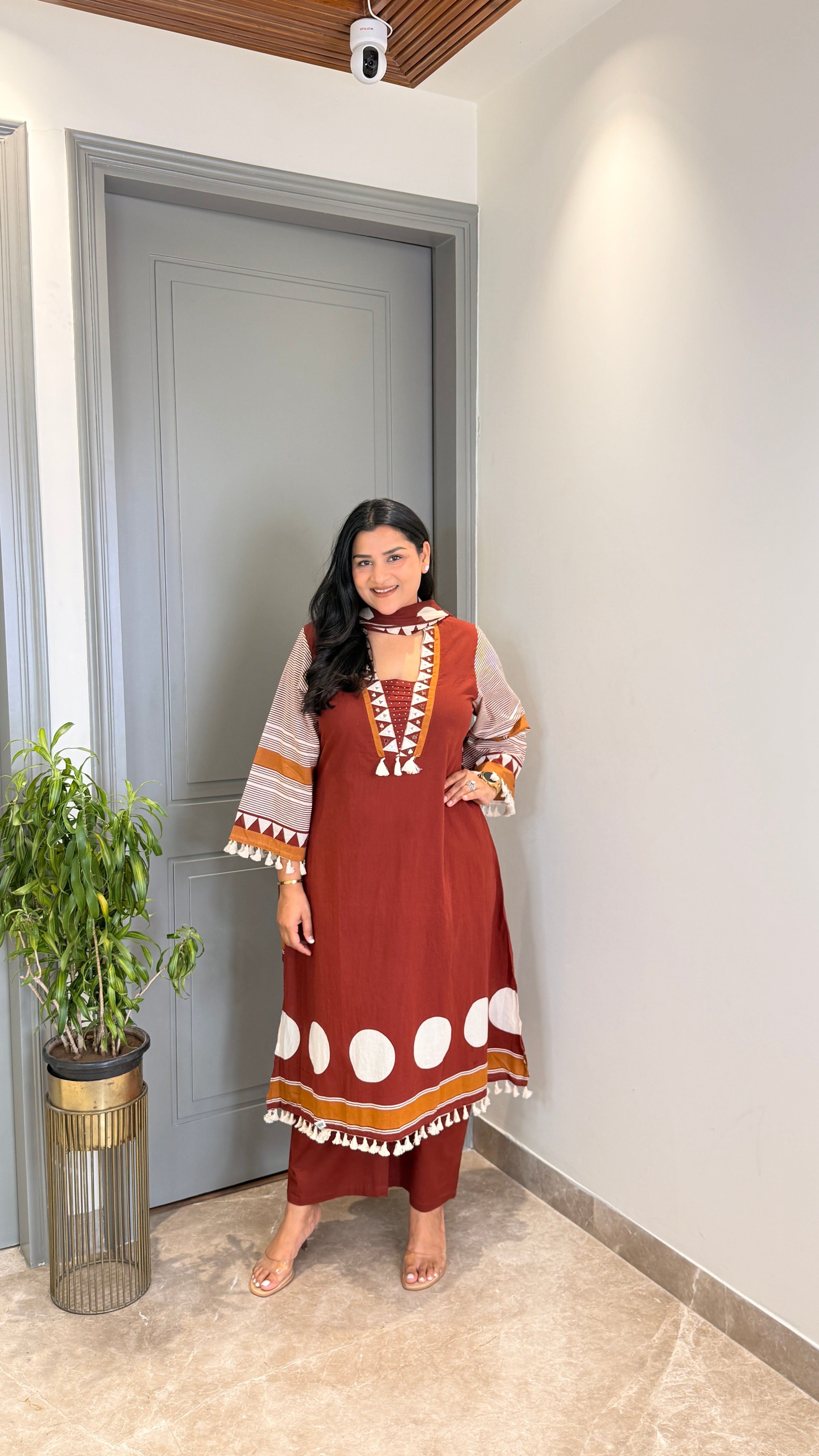 Maroon Polka Pure Cotton Suit Set shrisa.in