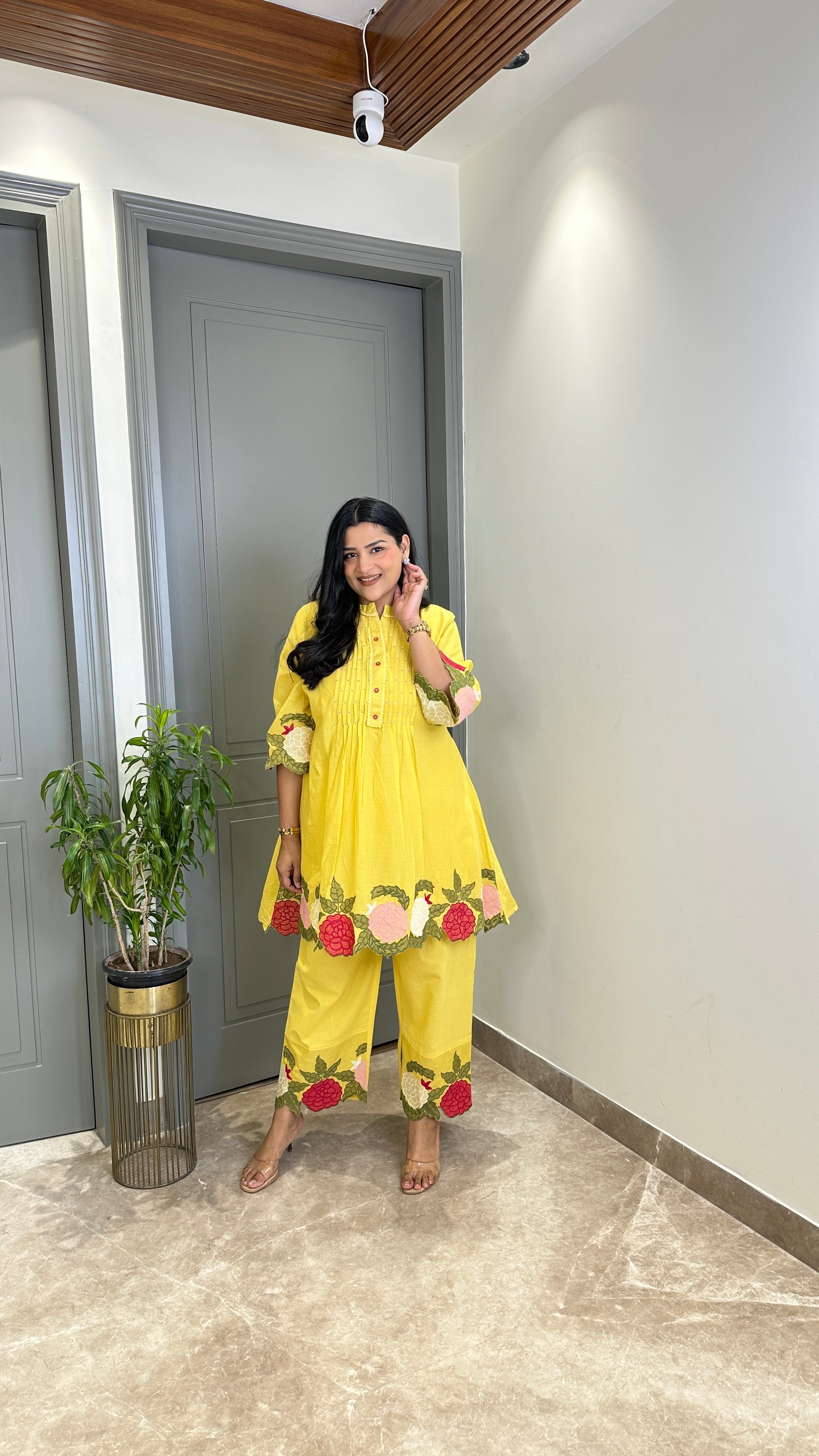 Butter Yellow Floral Mul Cord Set shrisa.in