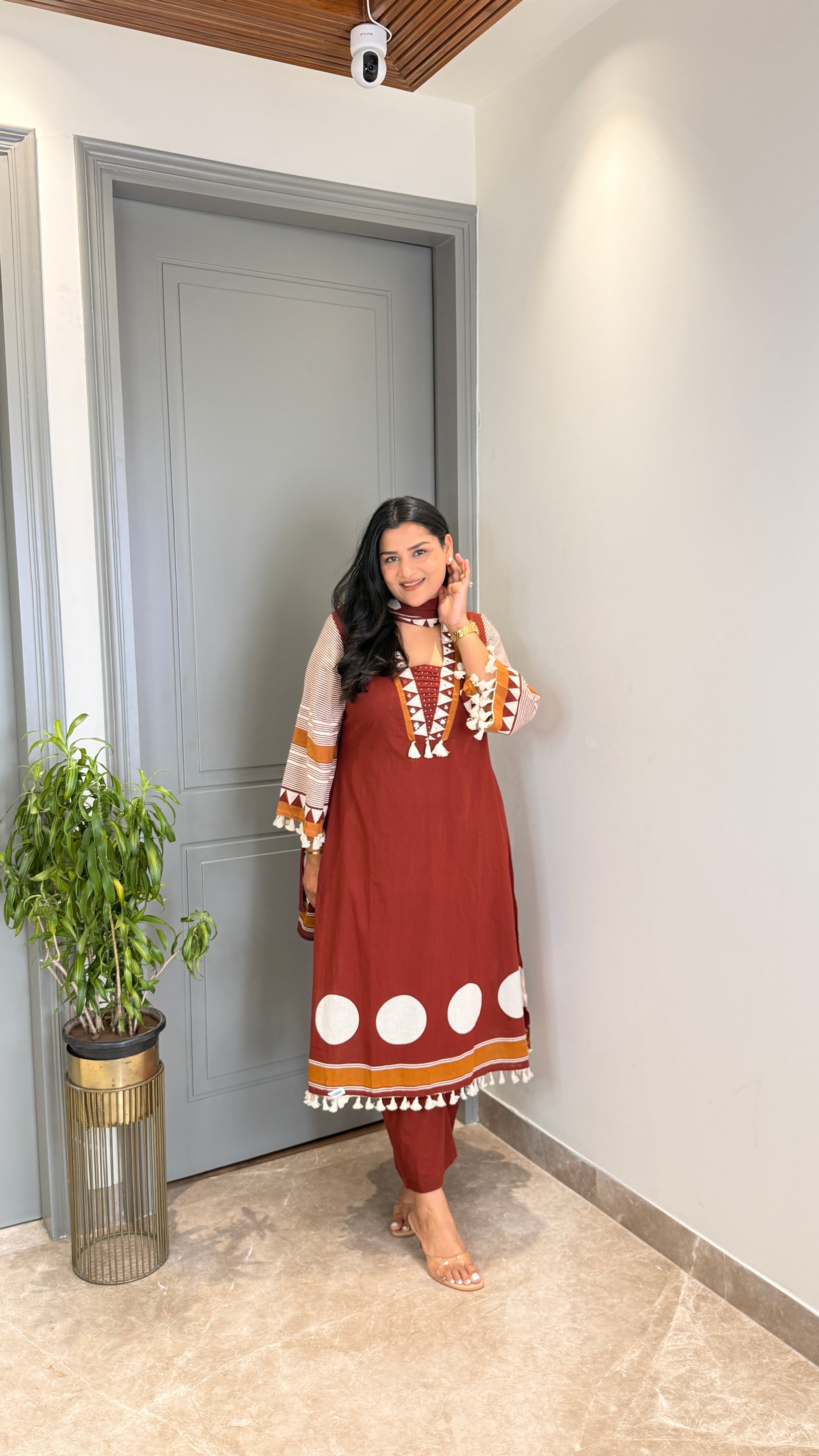 Maroon Polka Pure Cotton Suit Set shrisa.in