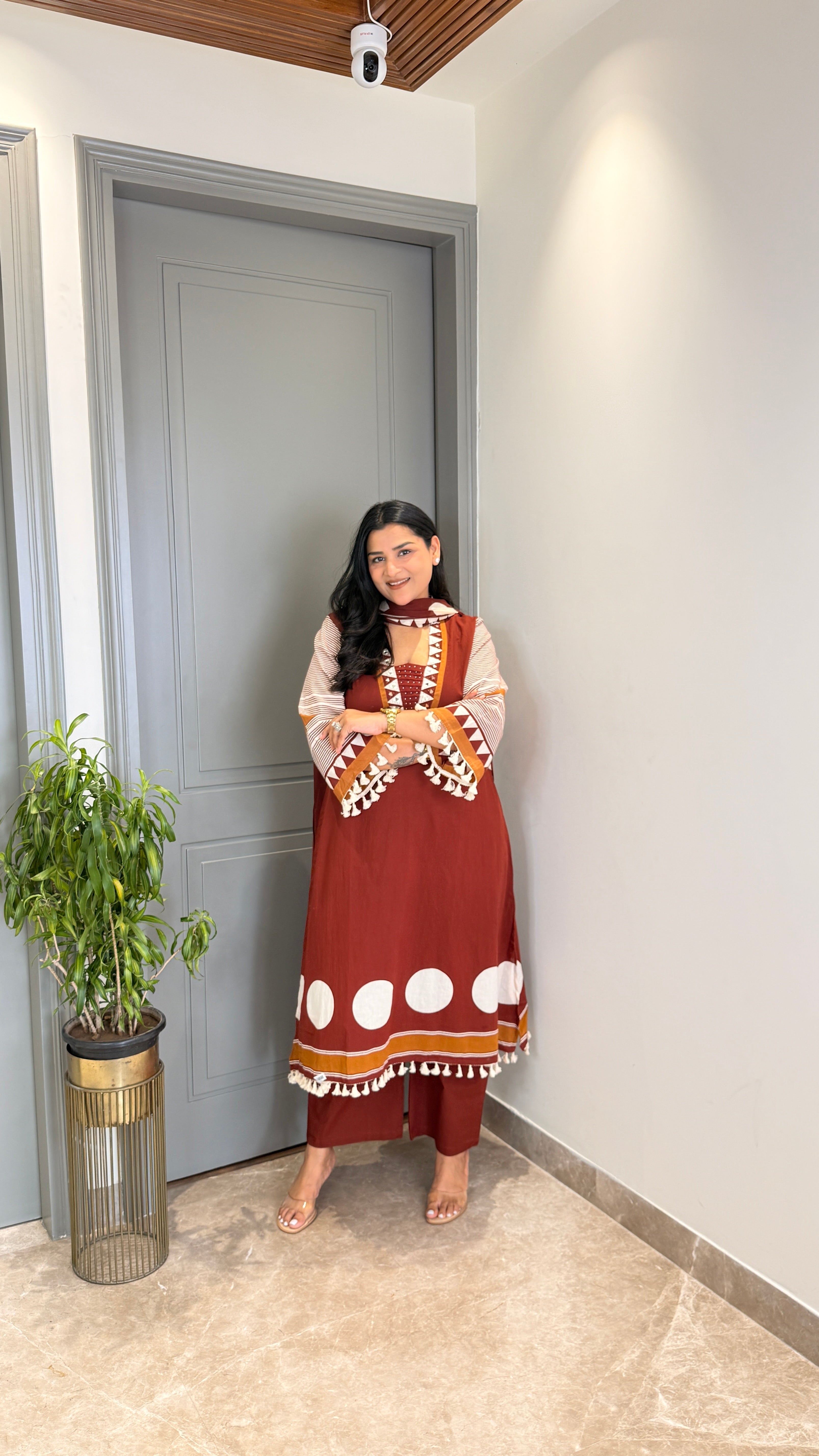 Maroon Polka Pure Cotton Suit Set shrisa.in