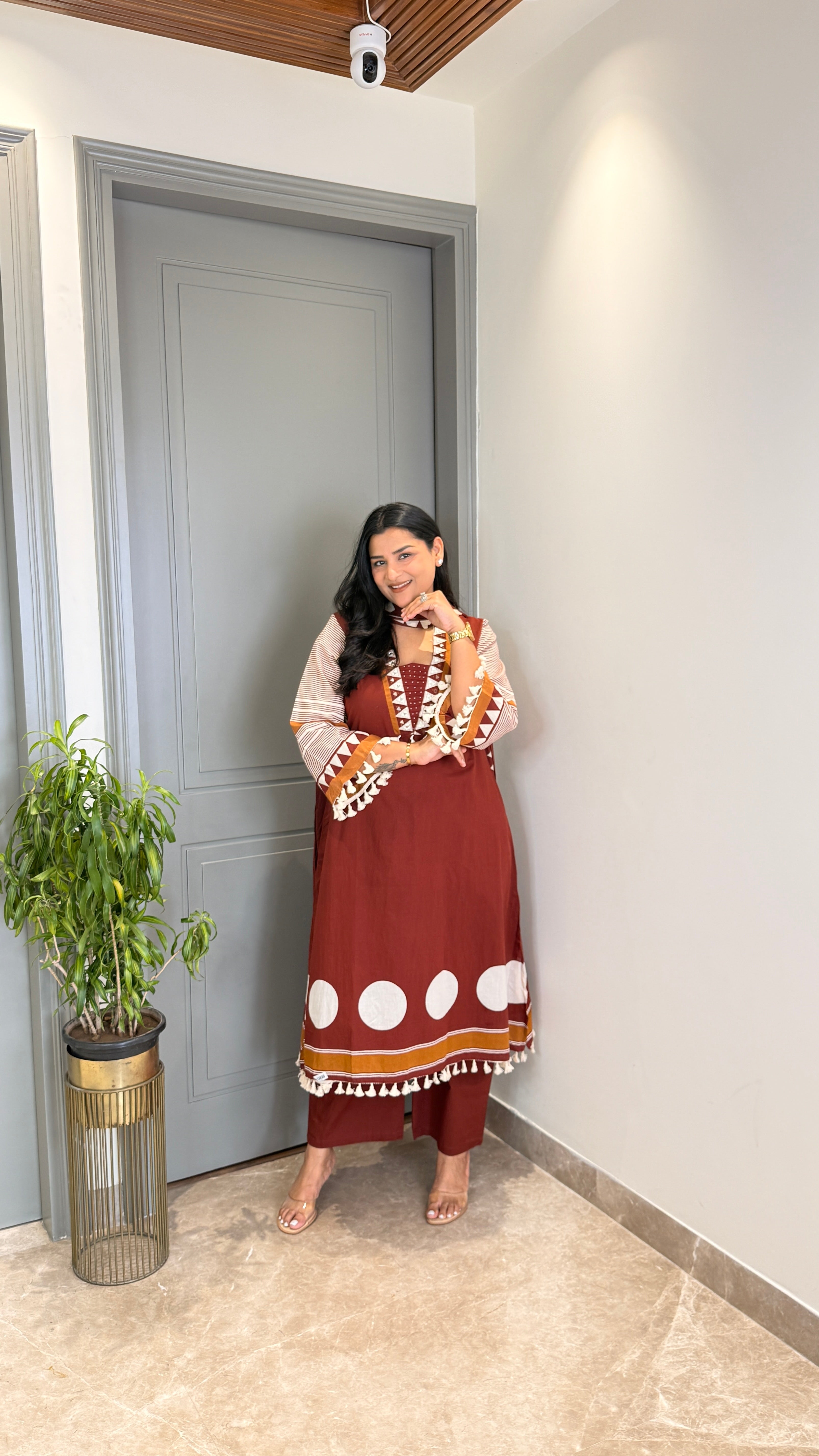 Maroon Polka Pure Cotton Suit Set shrisa.in