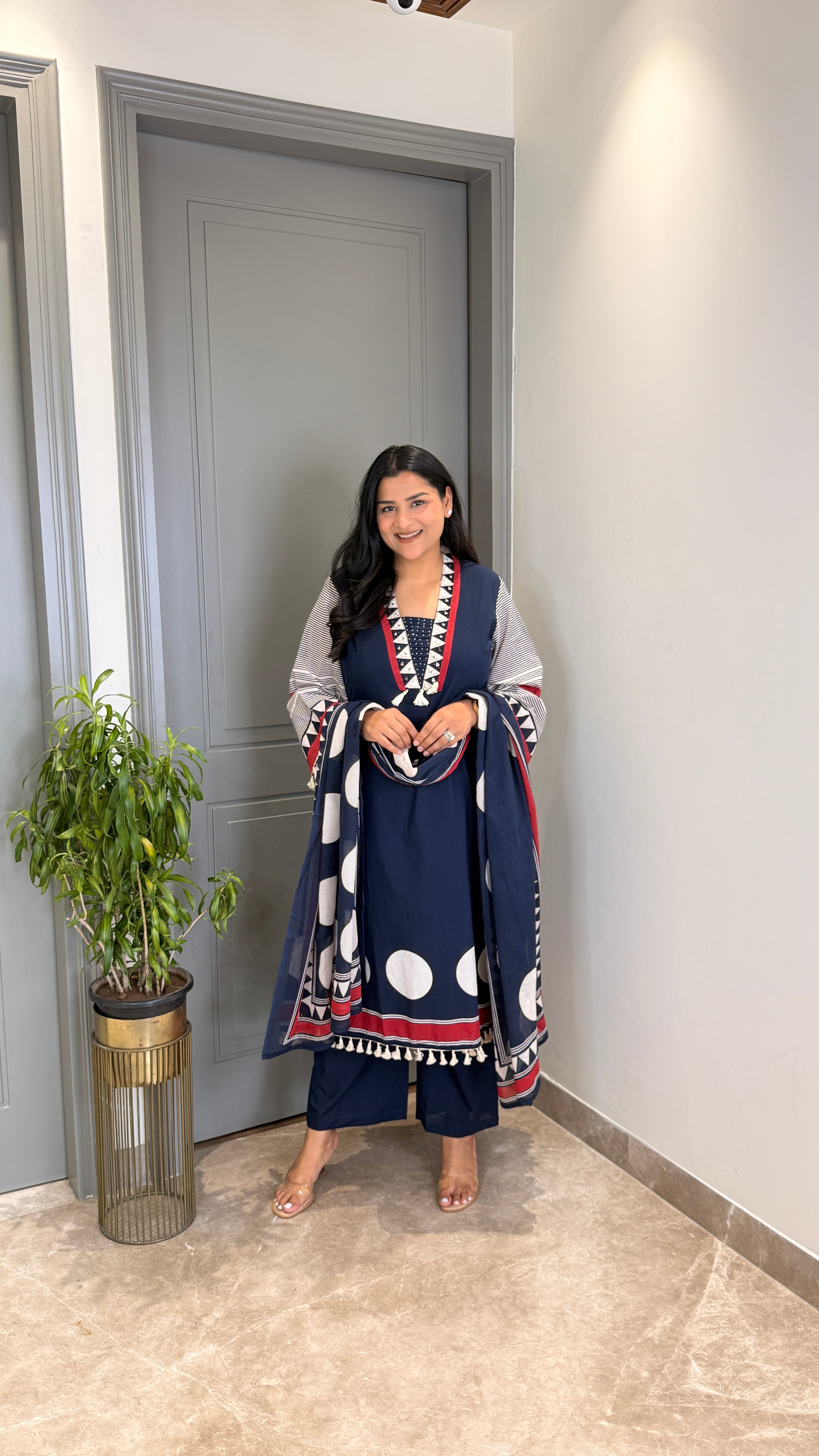 Blue Polka Pure Cotton Suit Set shrisa.in