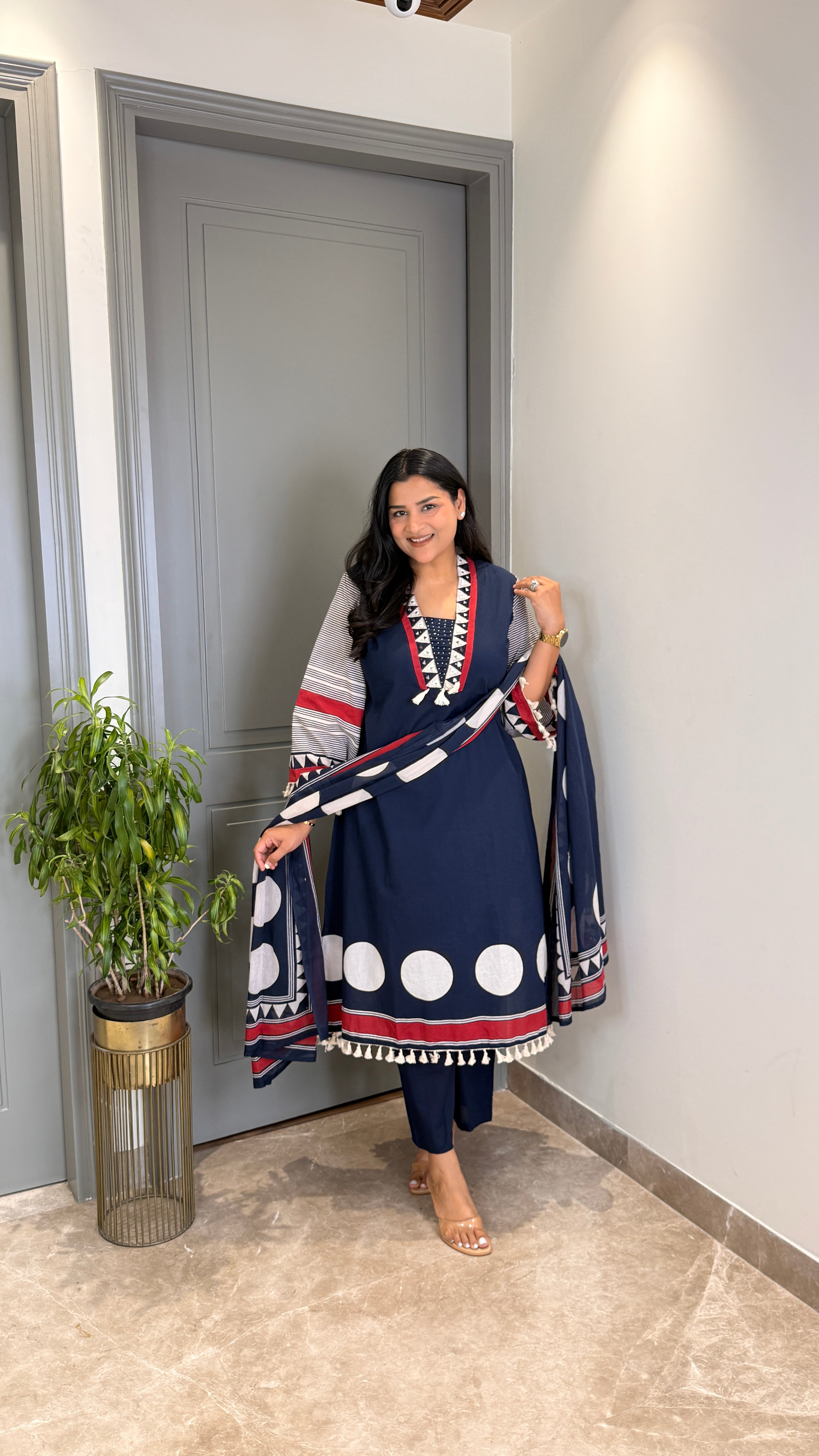 Blue Polka Pure Cotton Suit Set shrisa.in