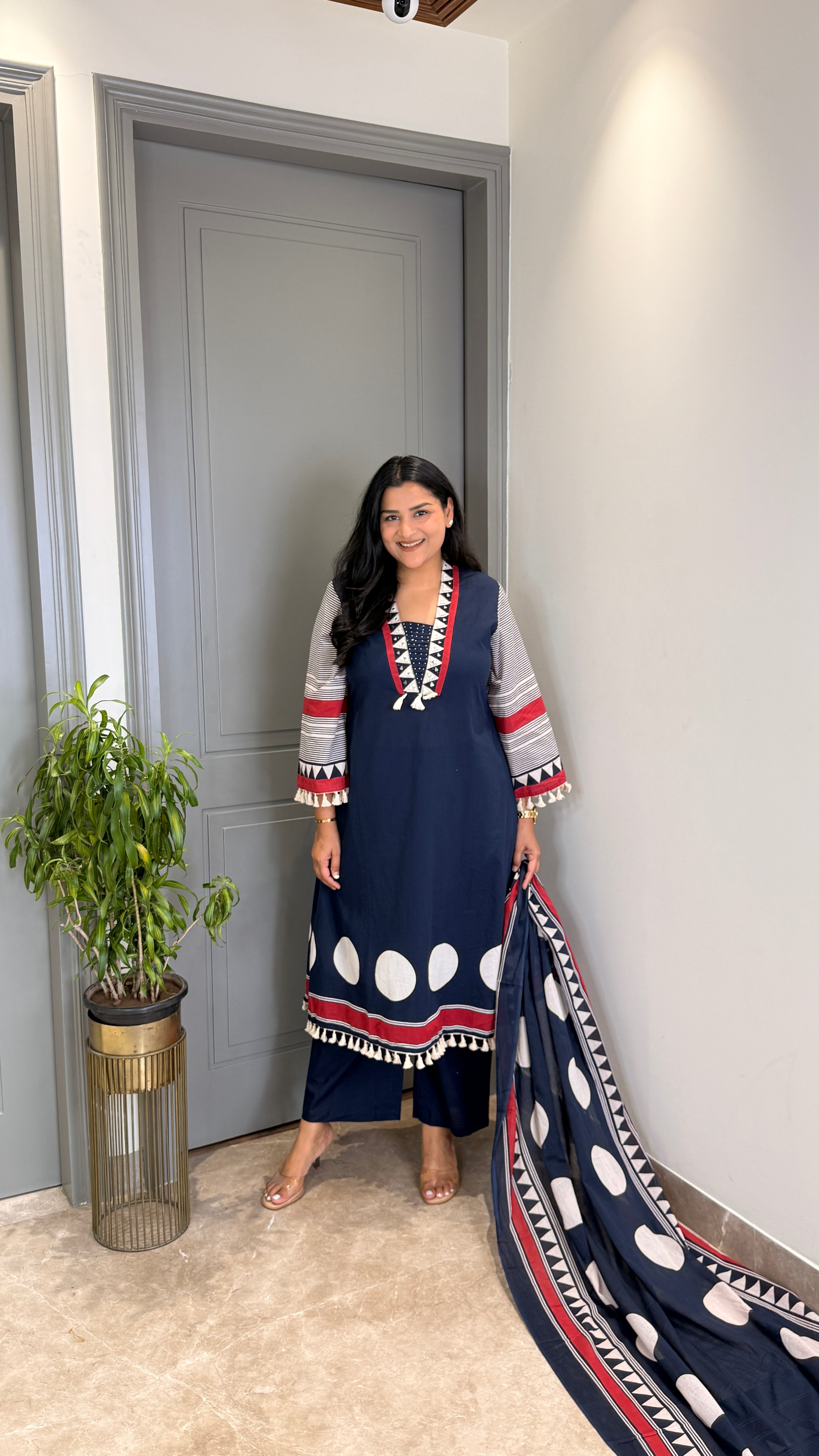 Blue Polka Pure Cotton Suit Set shrisa.in