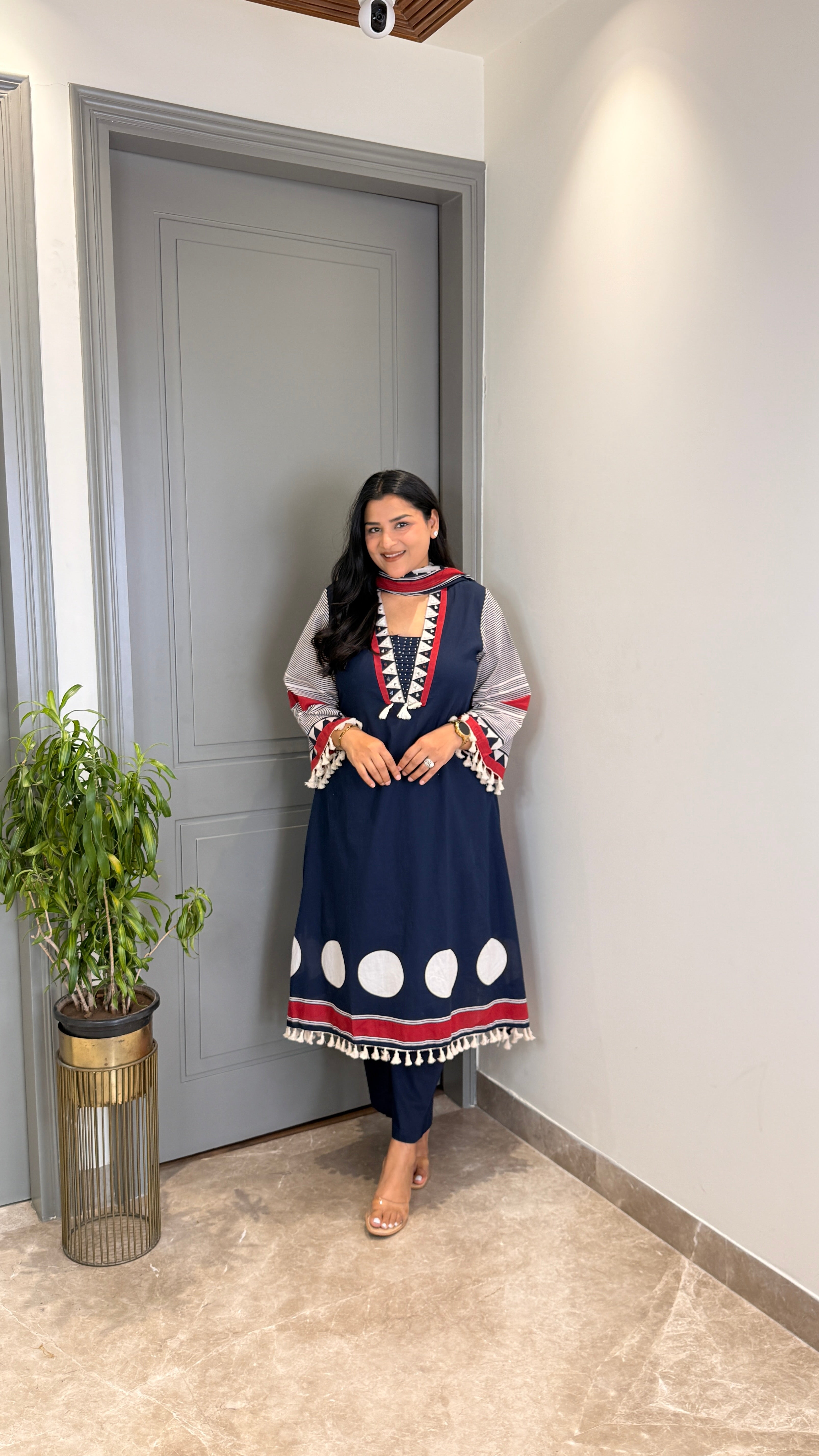 Blue Polka Pure Cotton Suit Set shrisa.in