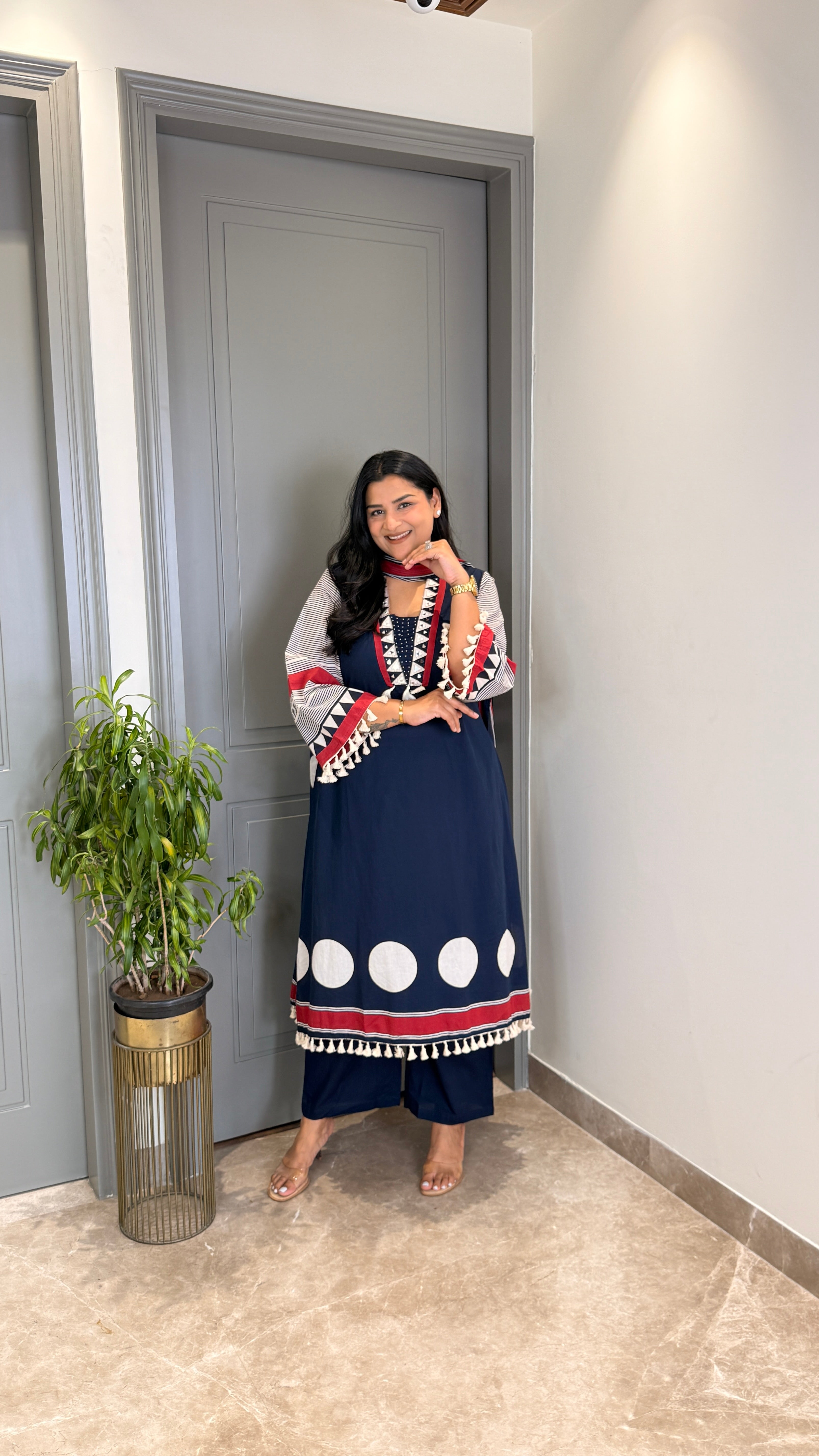 Blue Polka Pure Cotton Suit Set shrisa.in