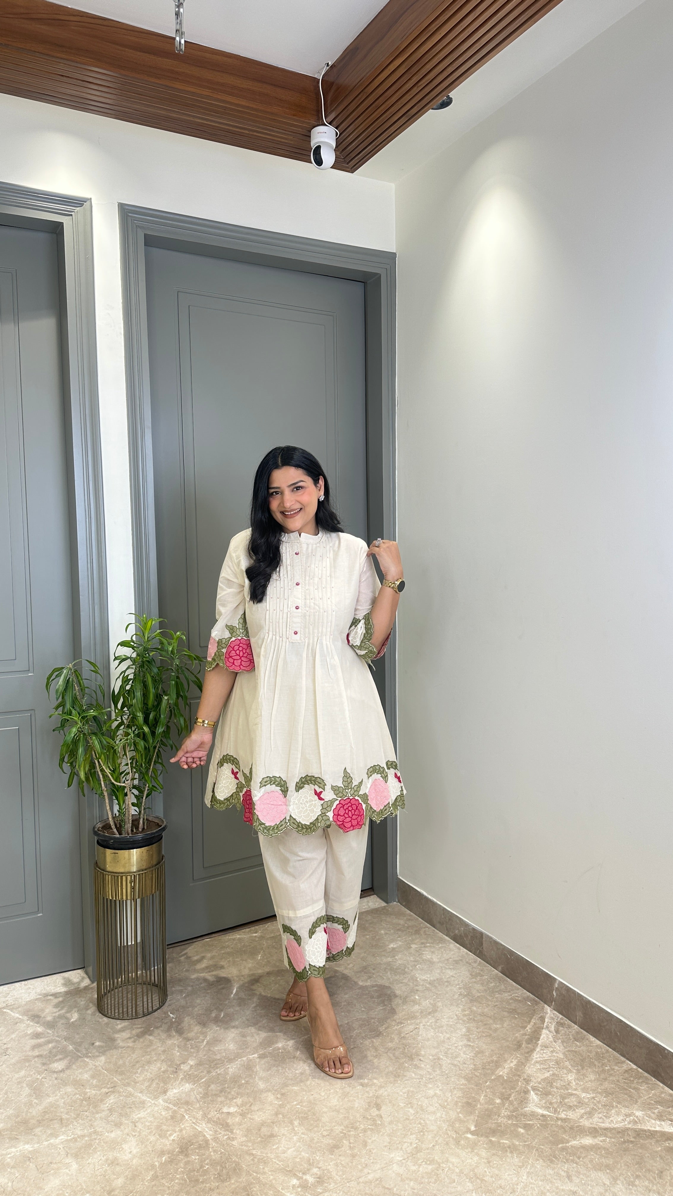 Ivory Floral Mul Cord Set shrisa.in