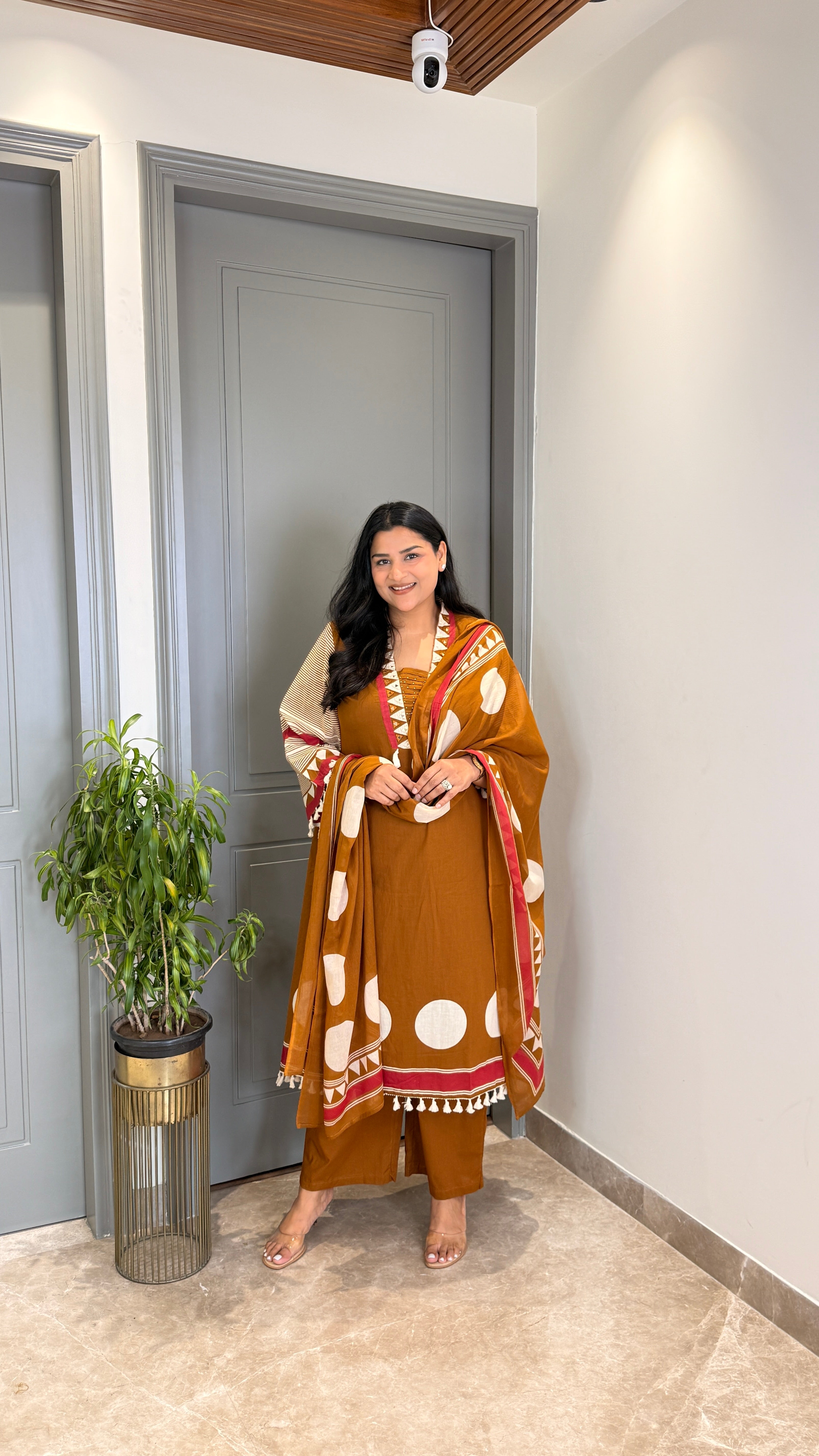 Mustard Polka Pure Cotton Suit Set shrisa.in