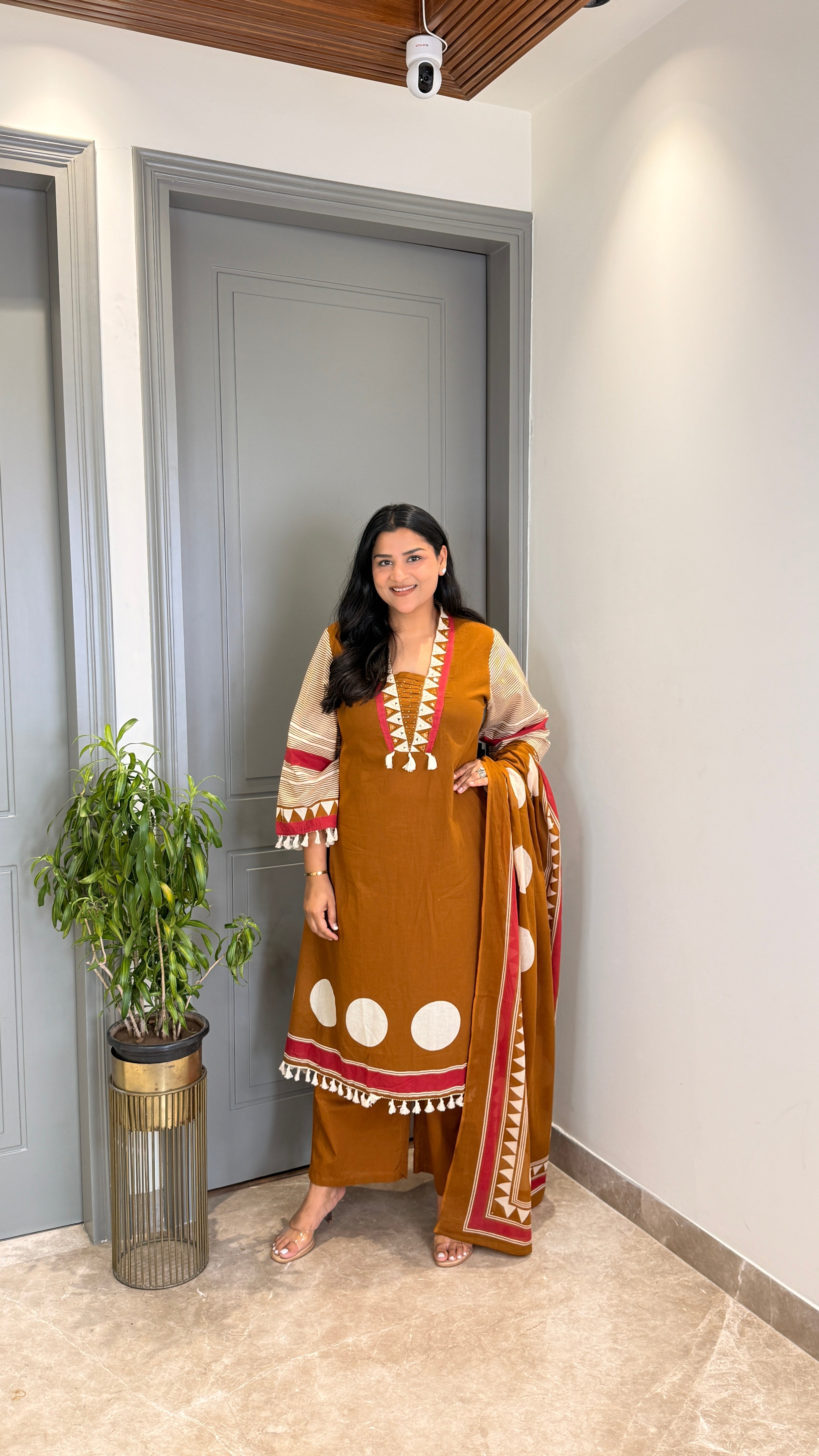 Mustard Polka Pure Cotton Suit Set shrisa.in