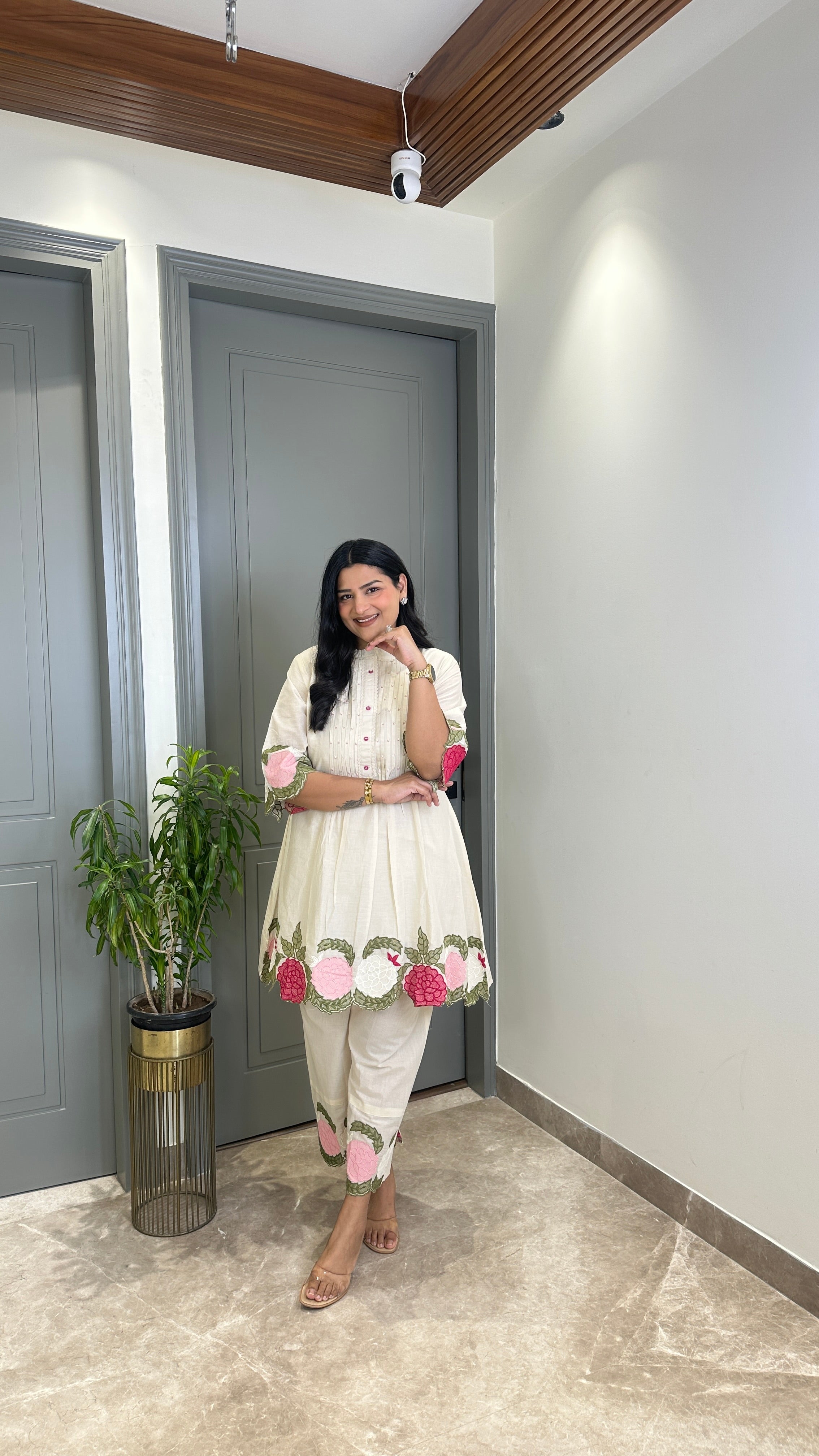 Ivory Floral Mul Cord Set shrisa.in