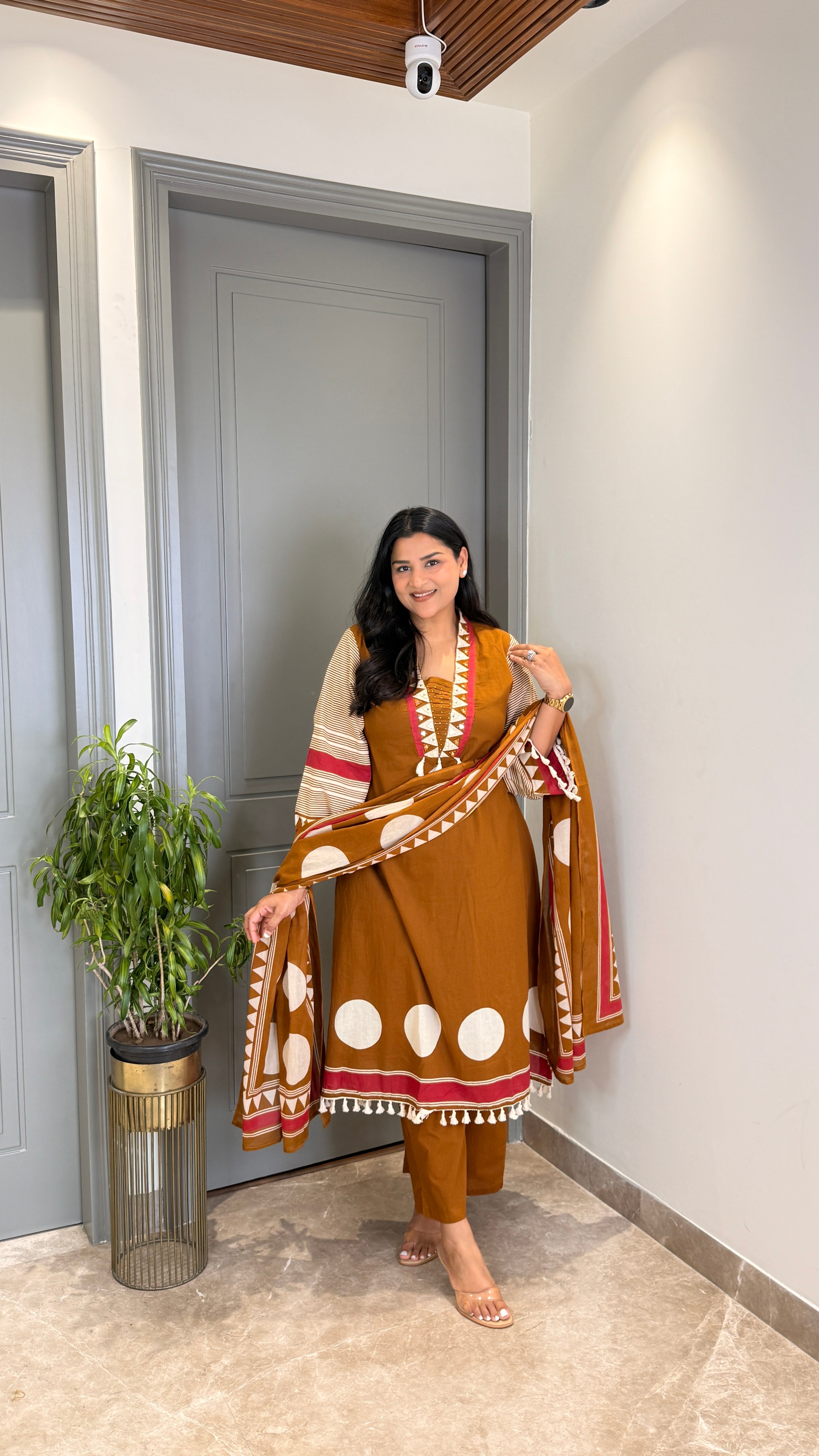 Mustard Polka Pure Cotton Suit Set shrisa.in