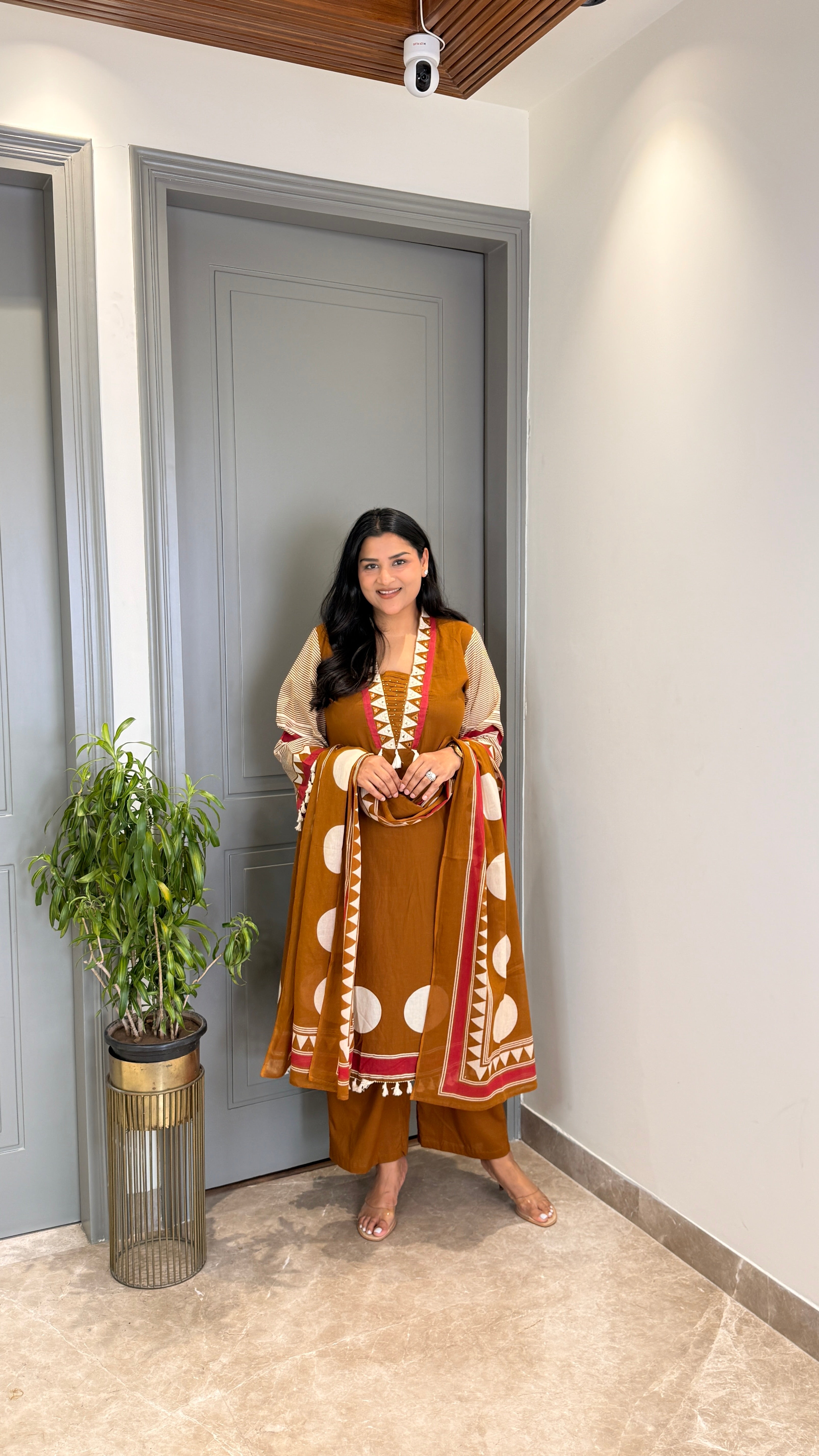 Mustard Polka Pure Cotton Suit Set shrisa.in