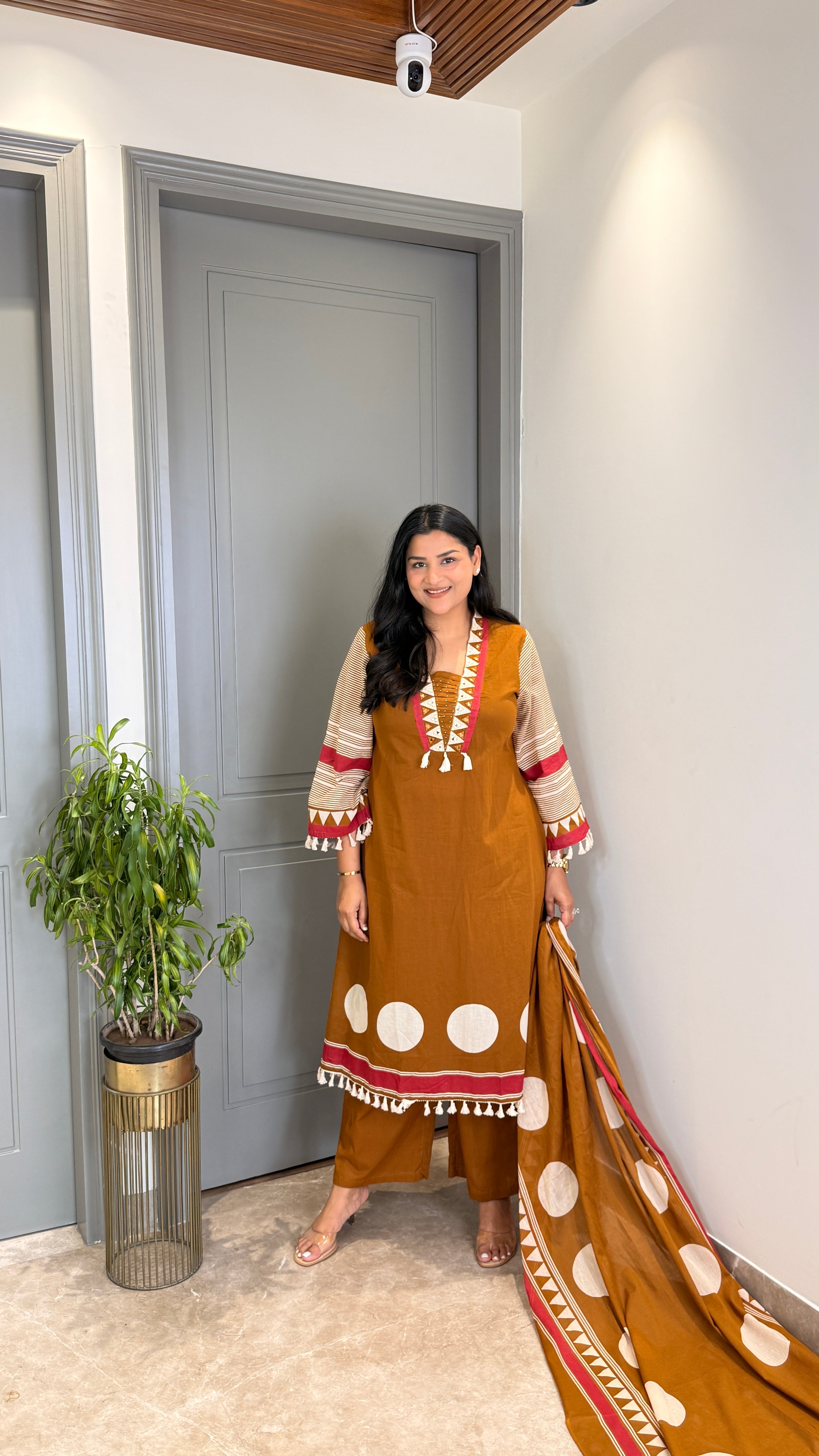 Mustard Polka Pure Cotton Suit Set shrisa.in