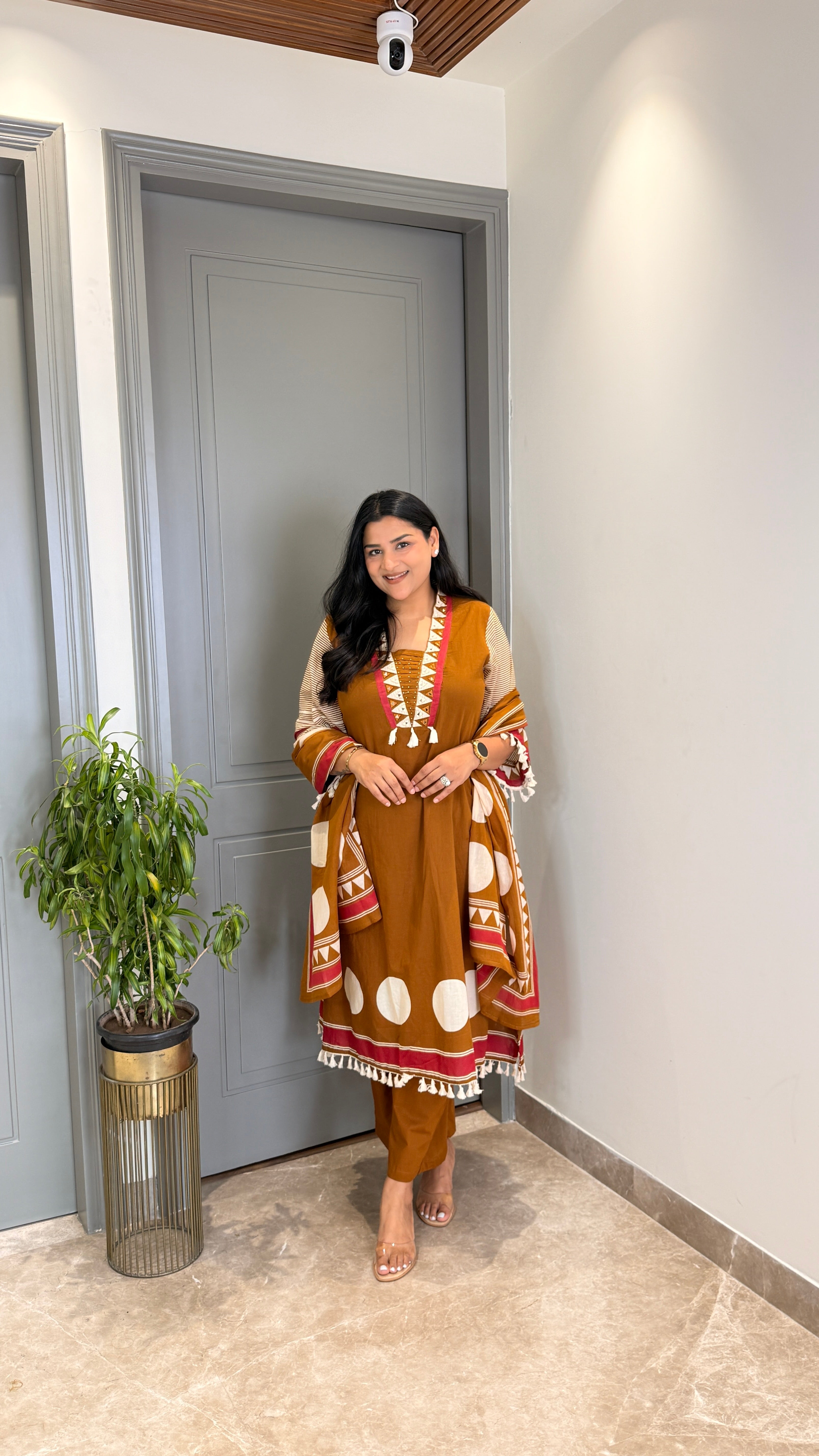 Mustard Polka Pure Cotton Suit Set shrisa.in