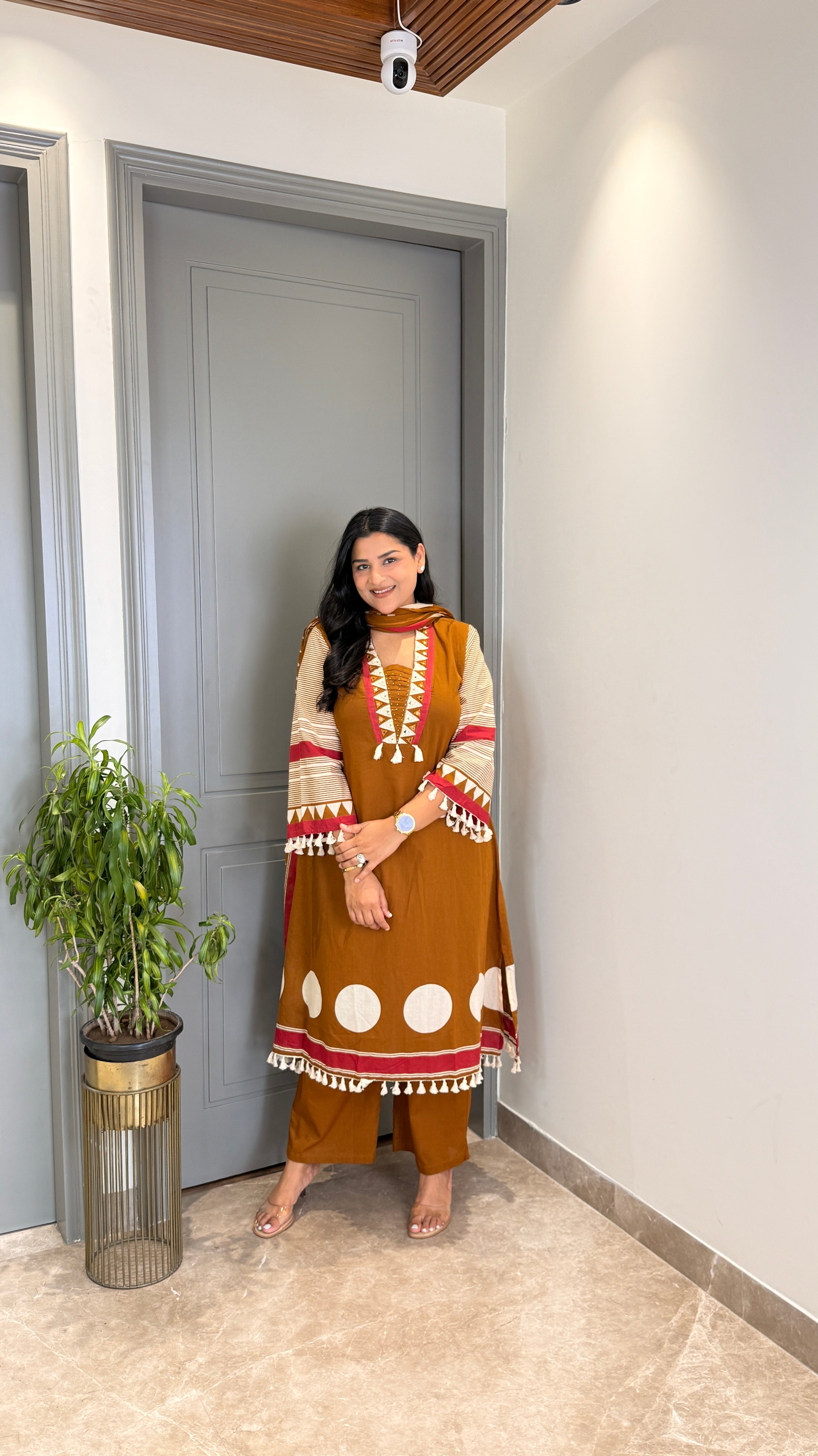 Mustard Polka Pure Cotton Suit Set shrisa.in