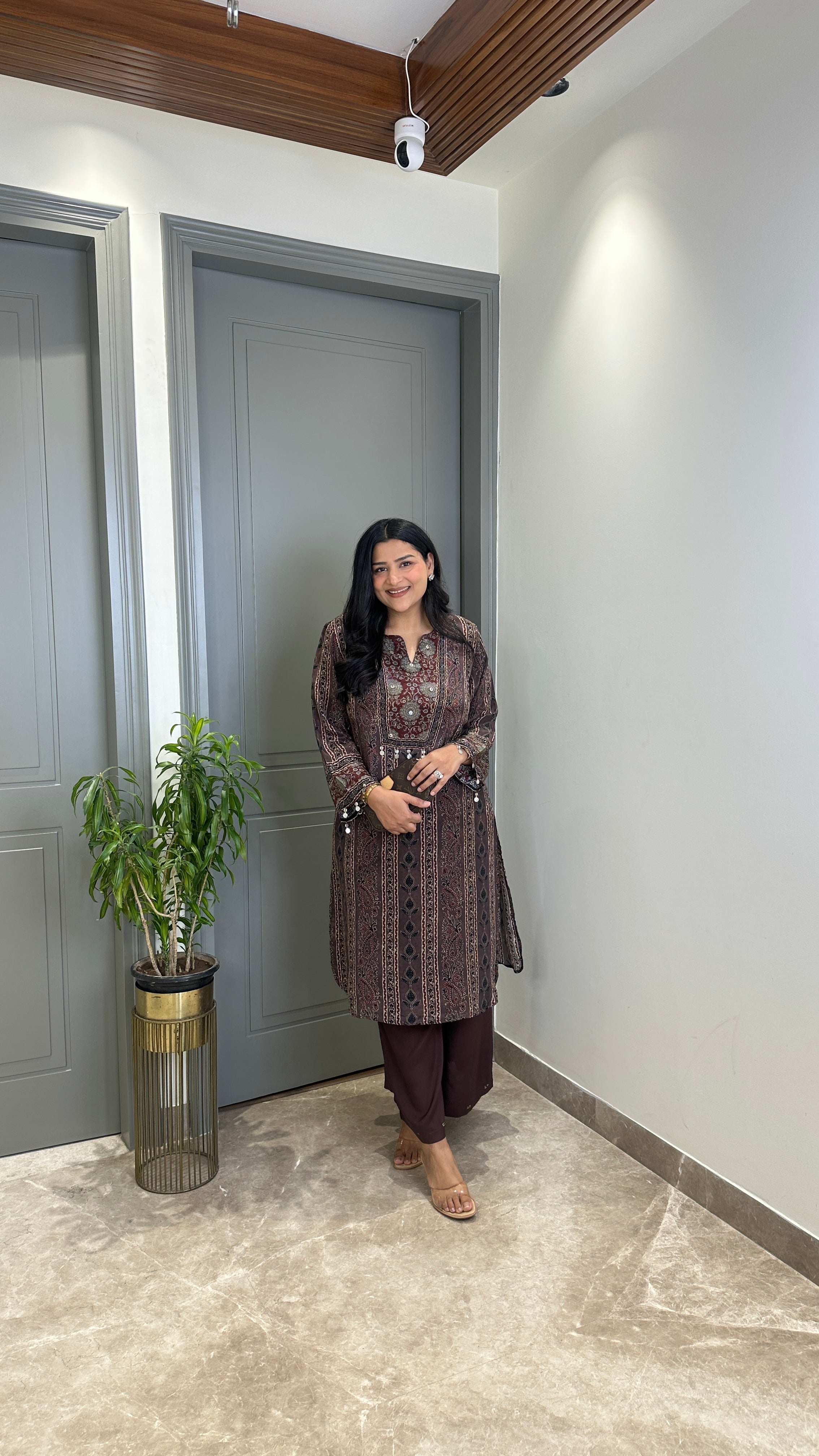 Kalamkari Maroon Pure Muslin Kurta Pants shrisa.in