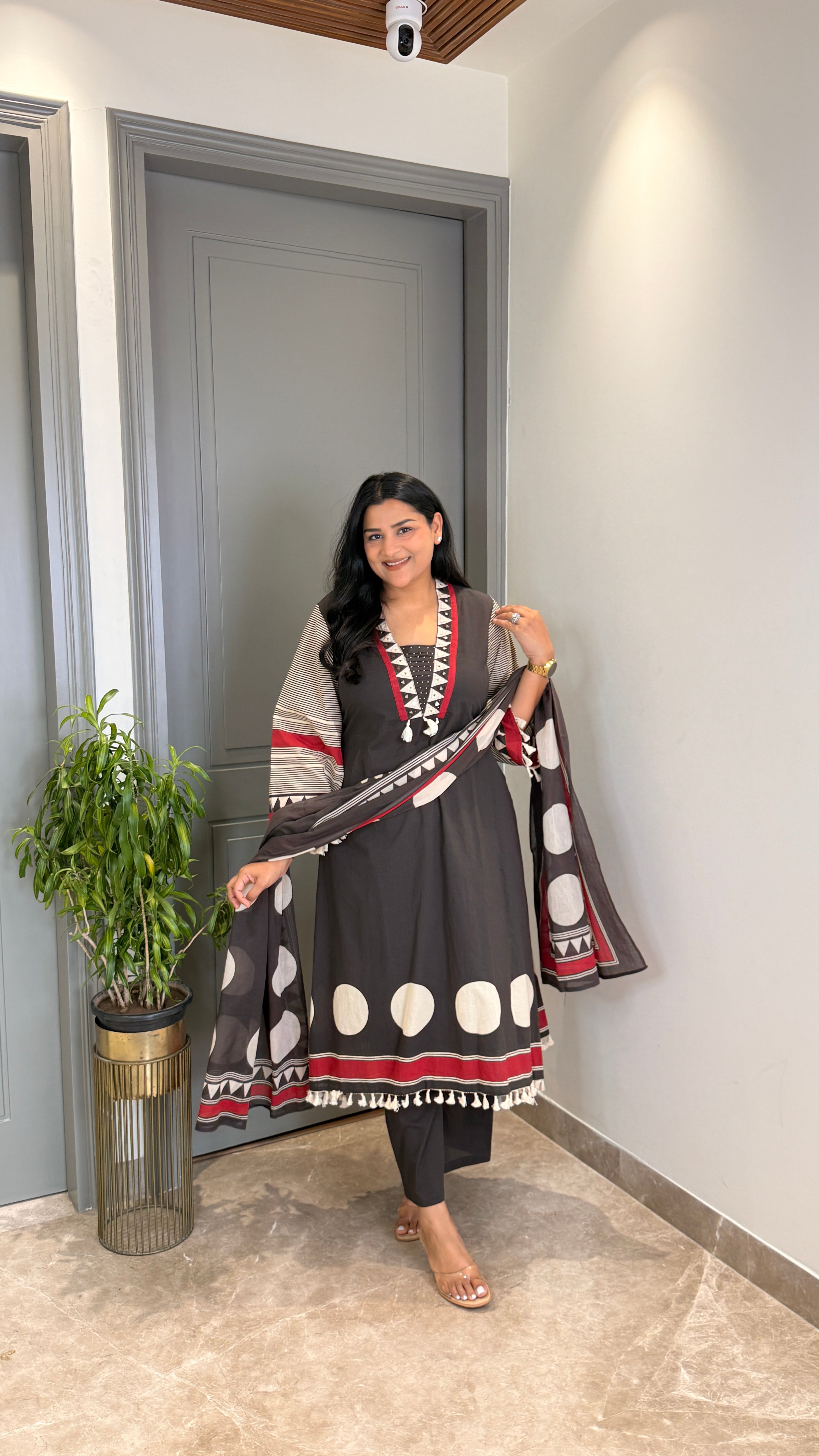 Black Polka Pure Cotton Suit Set shrisa.in