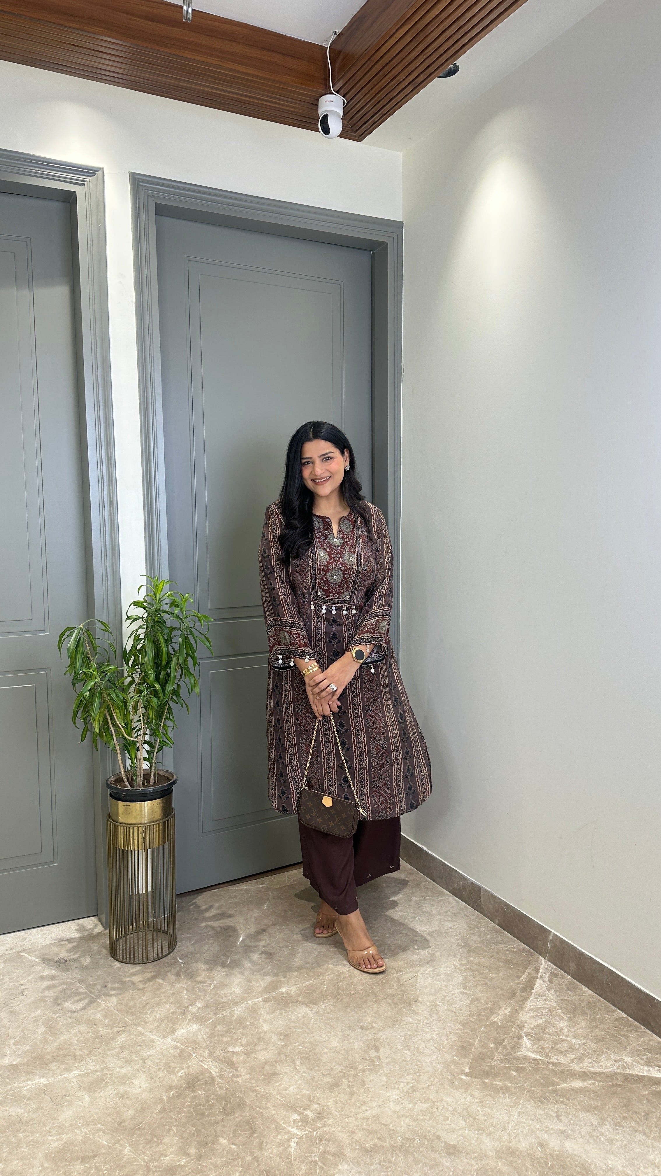 Kalamkari Maroon Pure Muslin Kurta Pants shrisa.in
