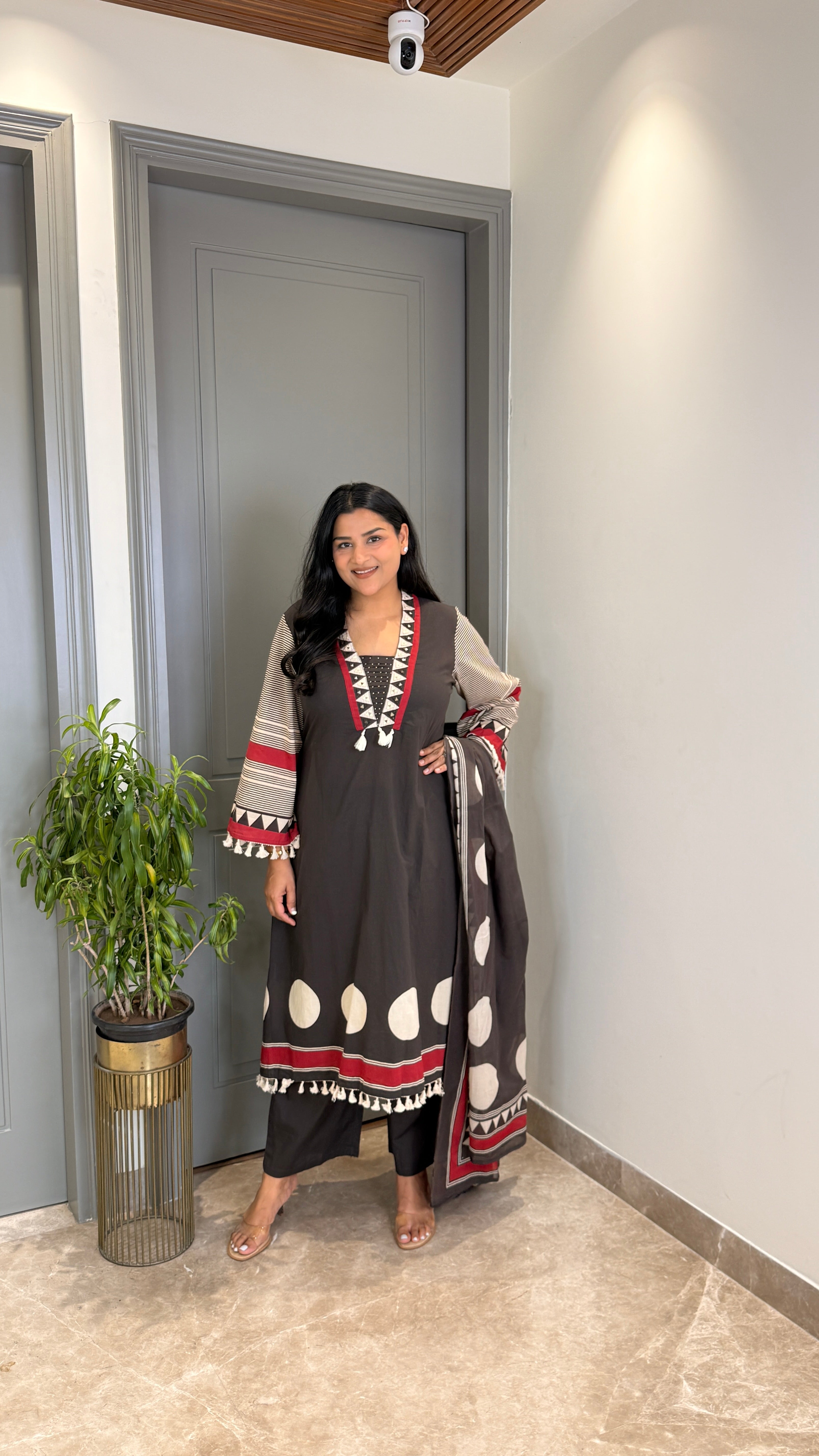 Black Polka Pure Cotton Suit Set shrisa.in