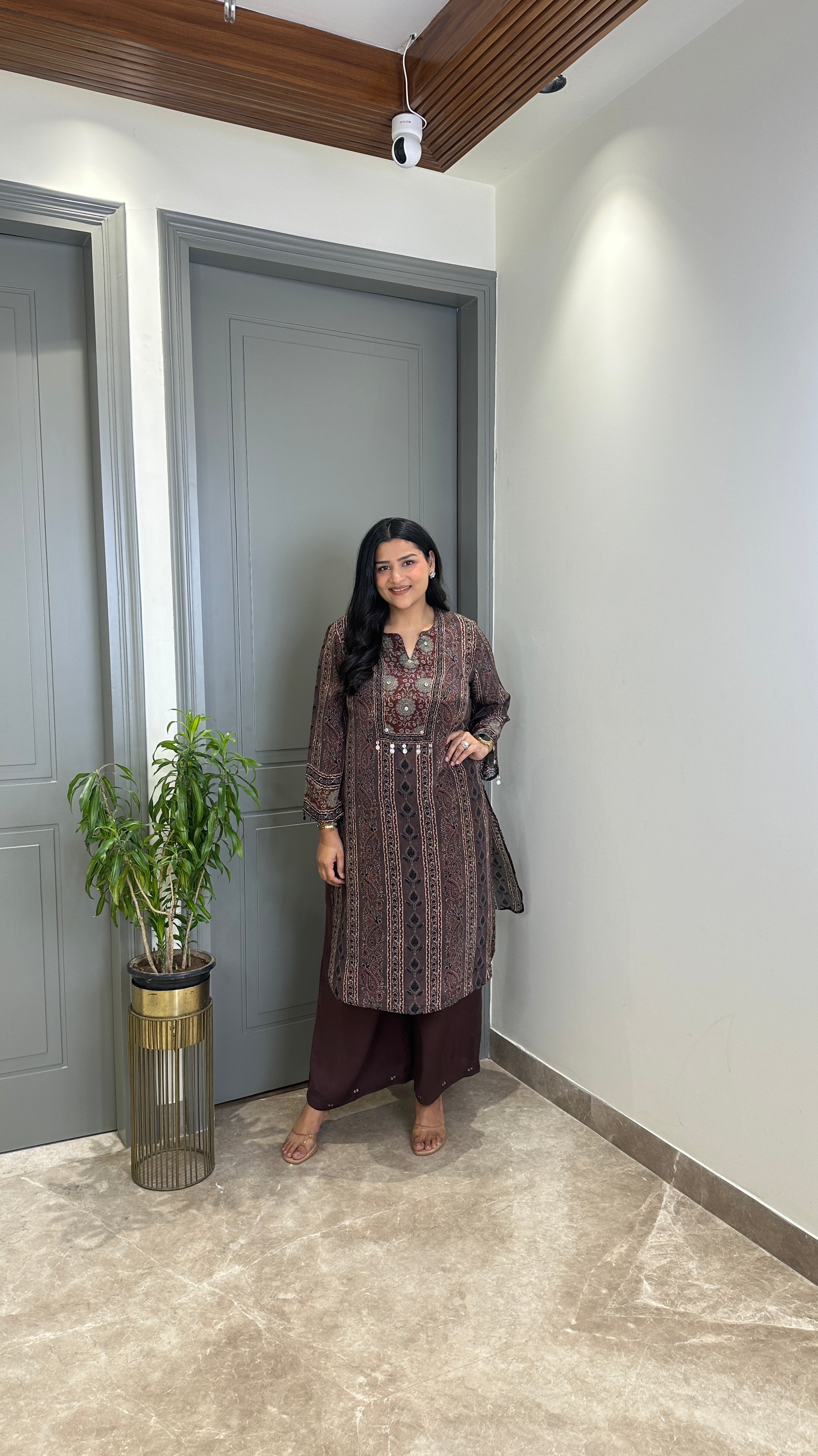 Kalamkari Maroon Pure Muslin Kurta Pants shrisa.in