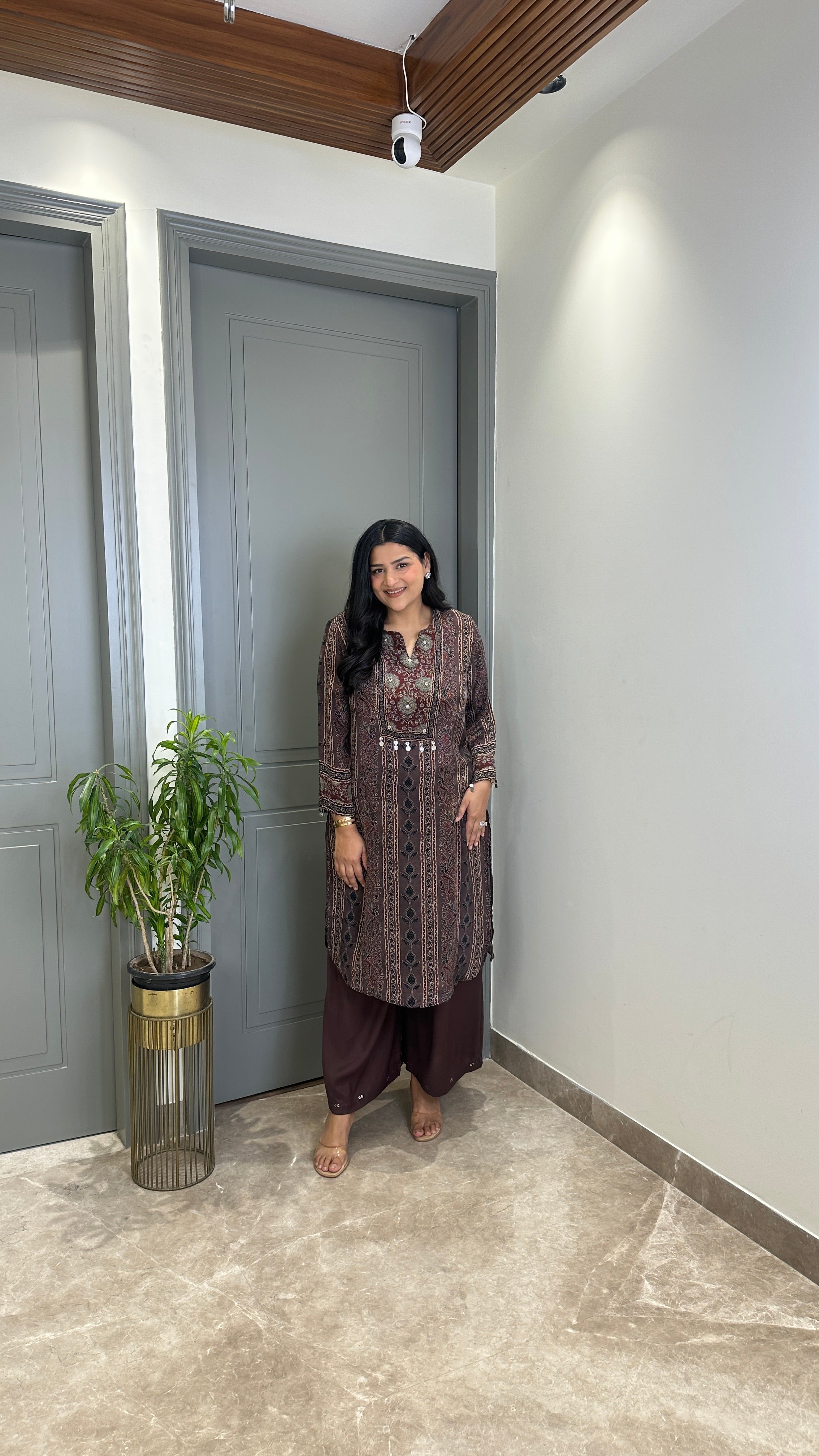 Kalamkari Maroon Pure Muslin Kurta Pants shrisa.in