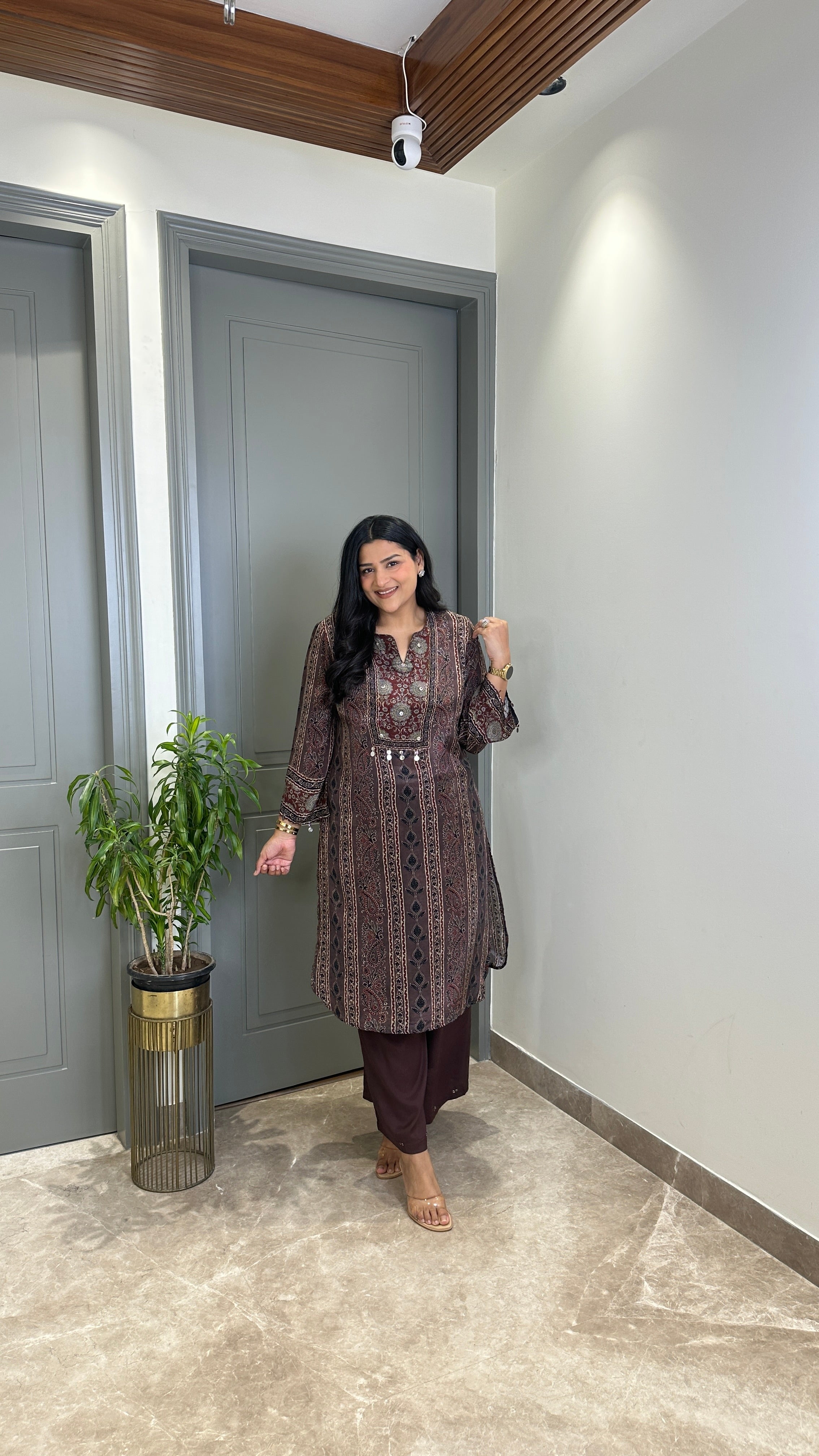 Kalamkari Maroon Pure Muslin Kurta Pants shrisa.in