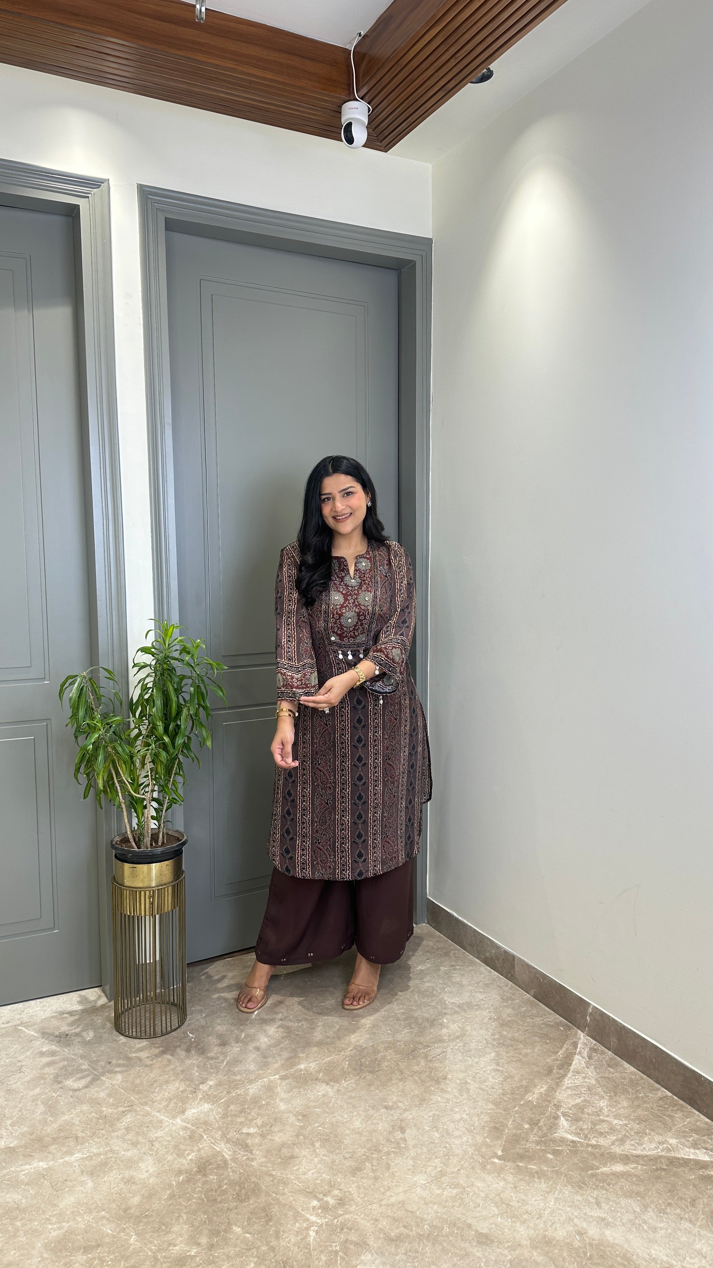 Kalamkari Maroon Pure Muslin Kurta Pants shrisa.in