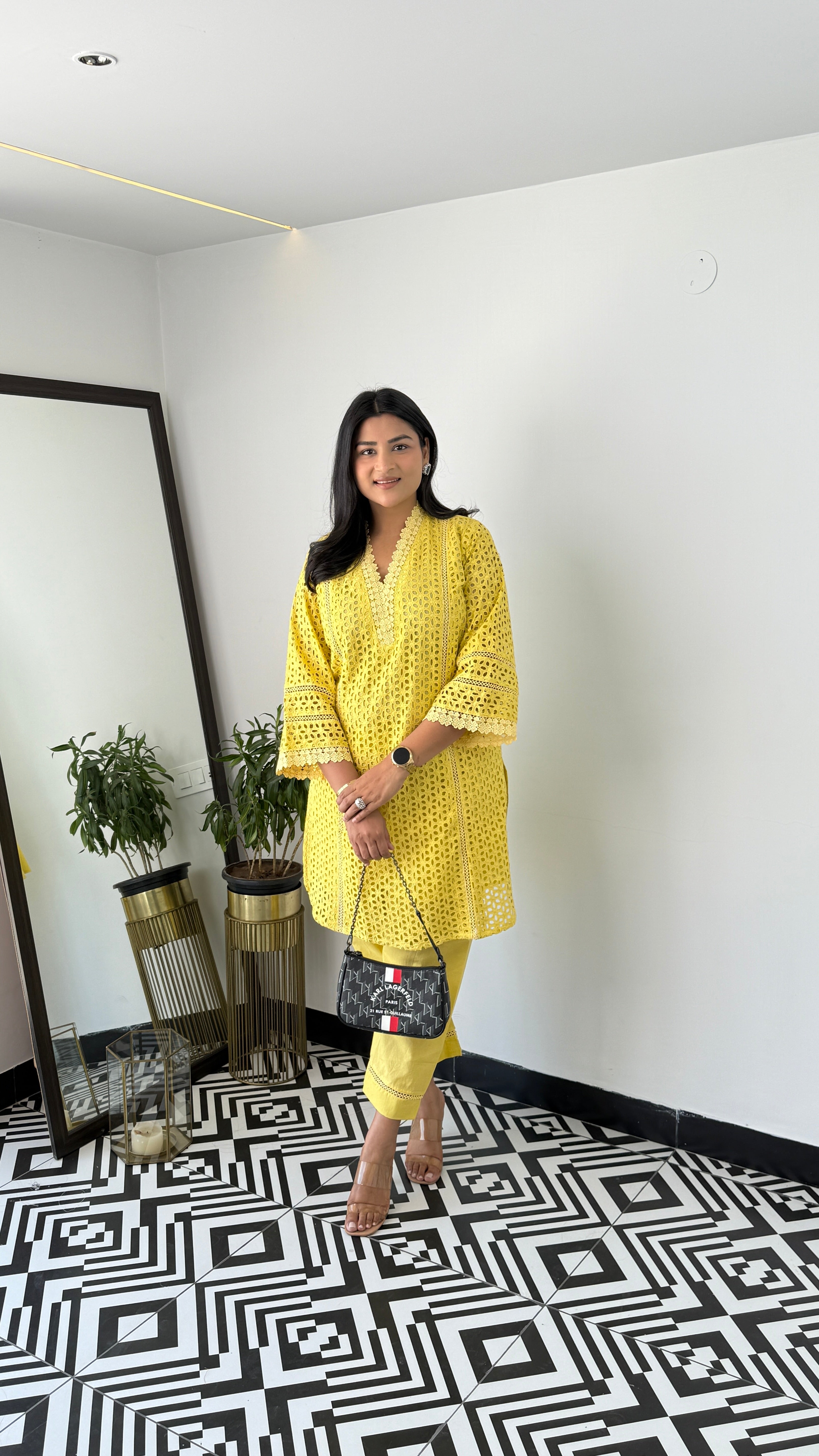 ⁠Yellow Schifli Cord Set