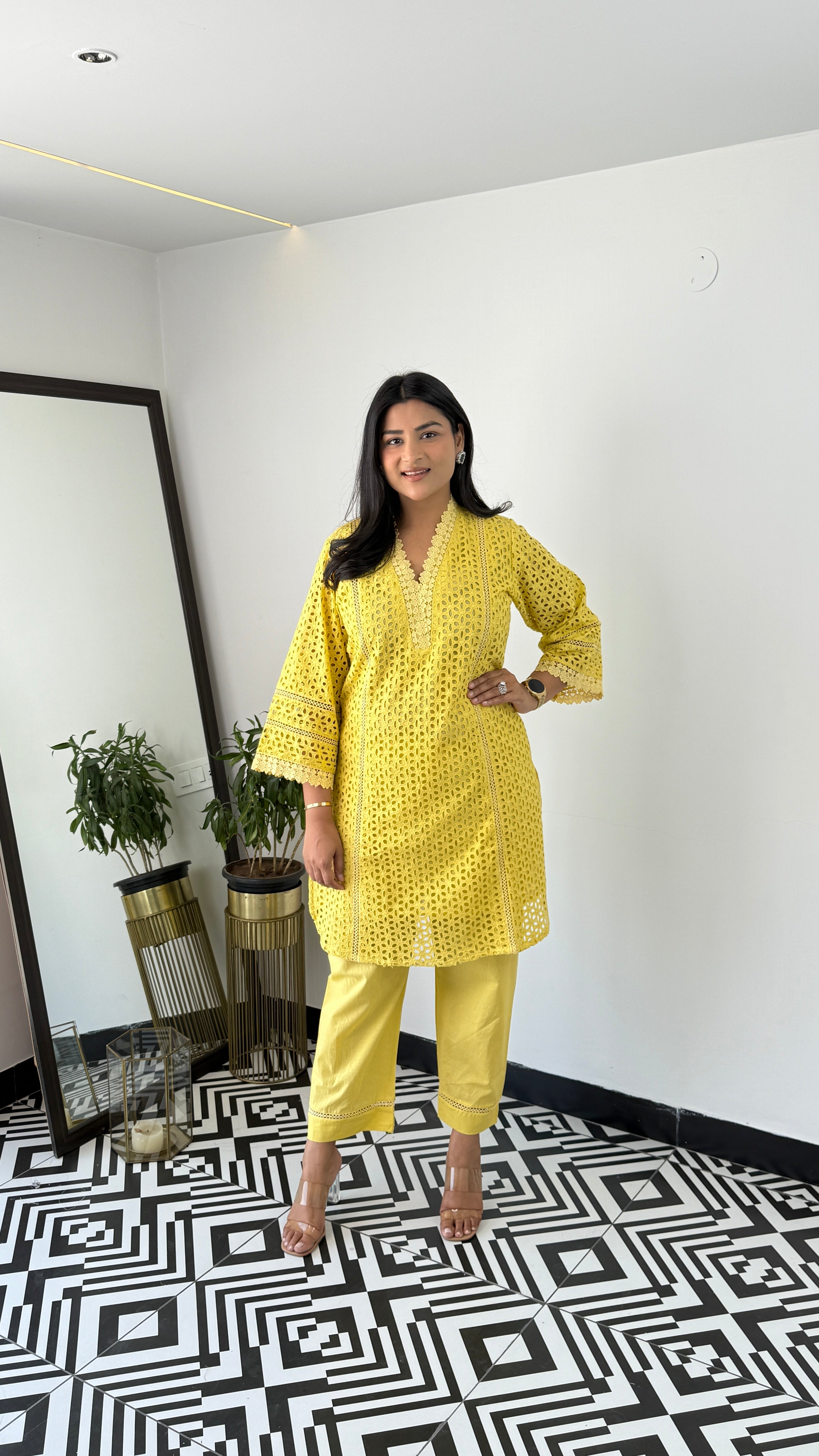 ⁠Yellow Schifli Cord Set