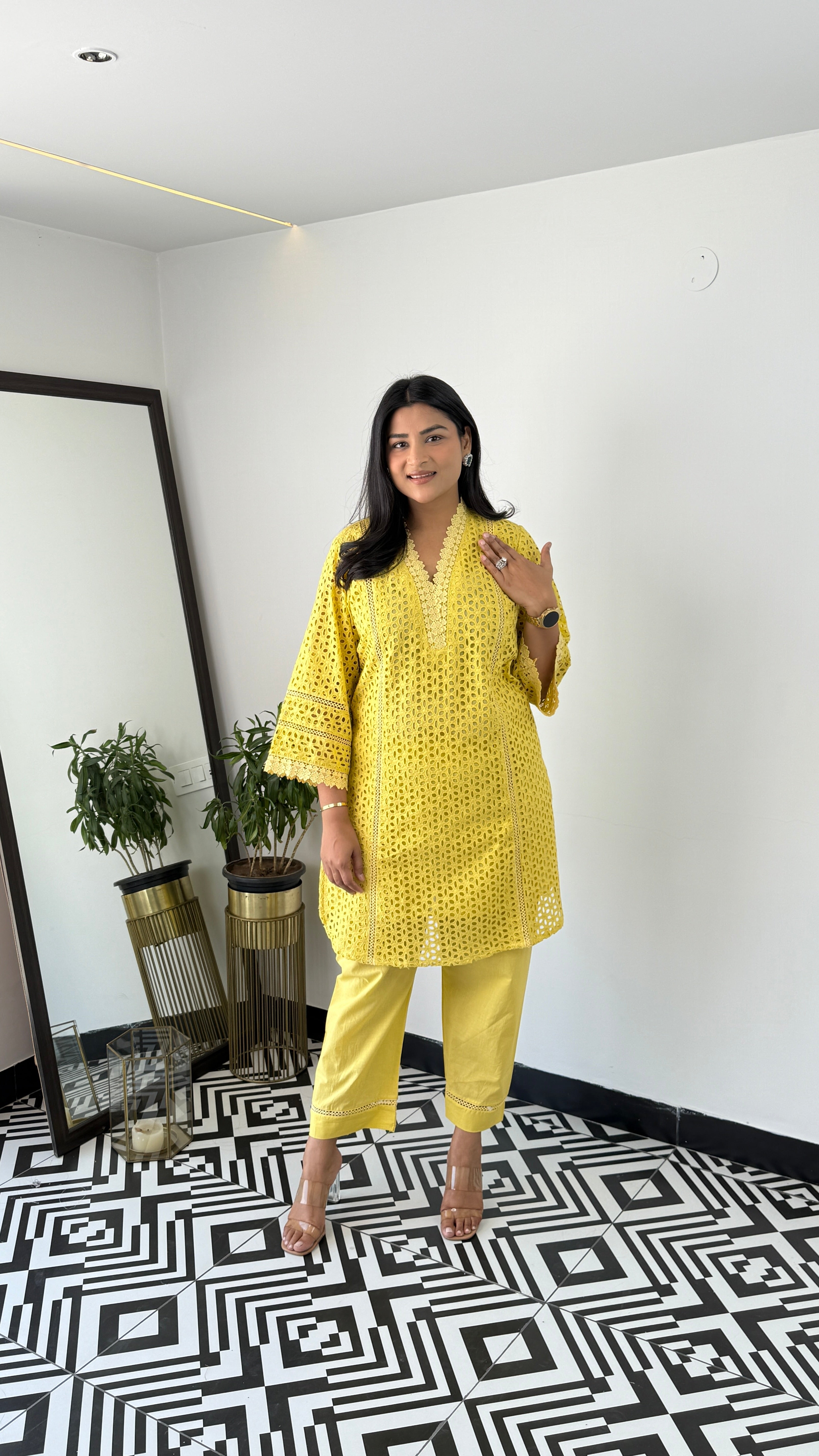 ⁠Yellow Schifli Cord Set