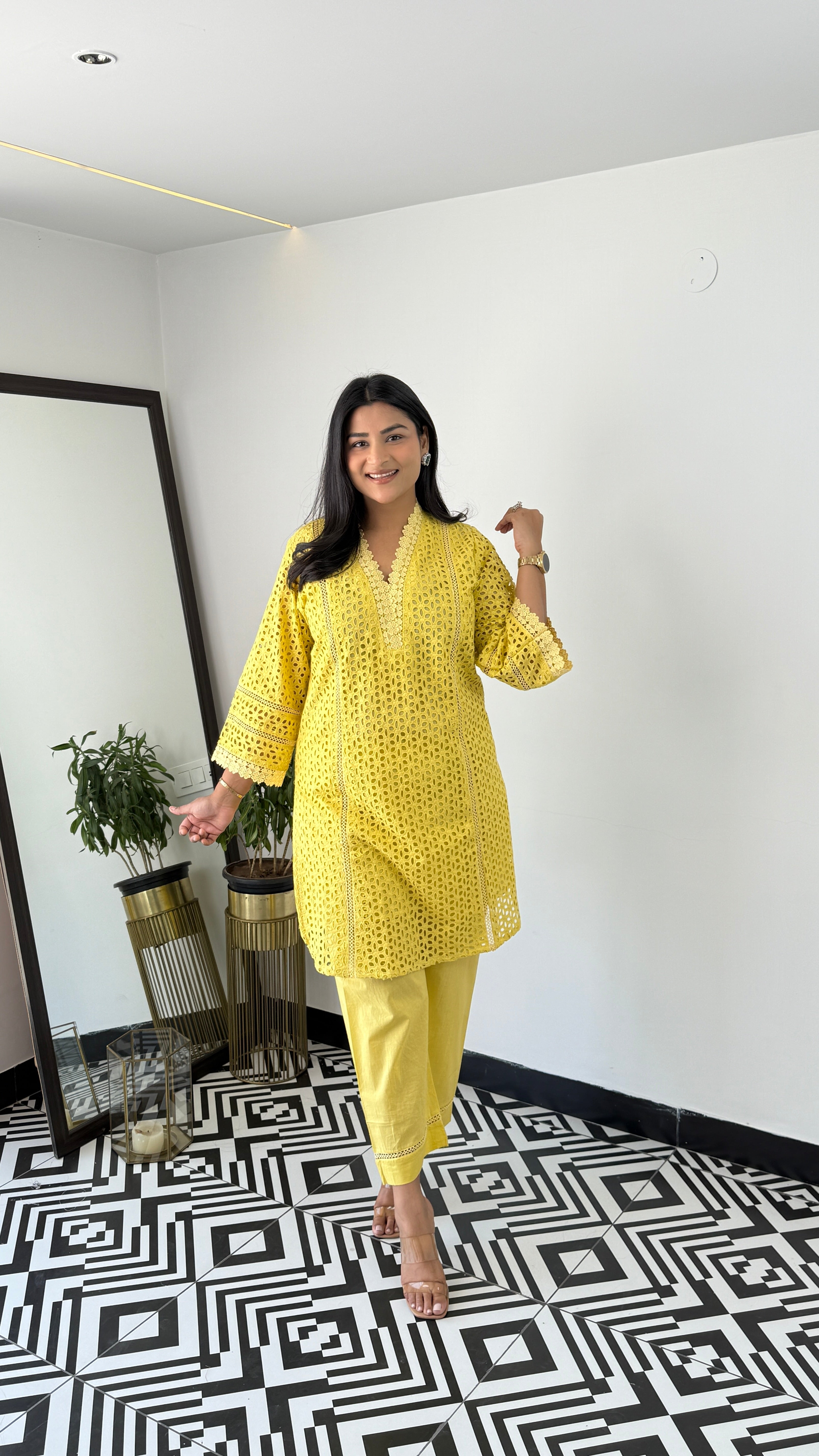 ⁠Yellow Schifli Cord Set