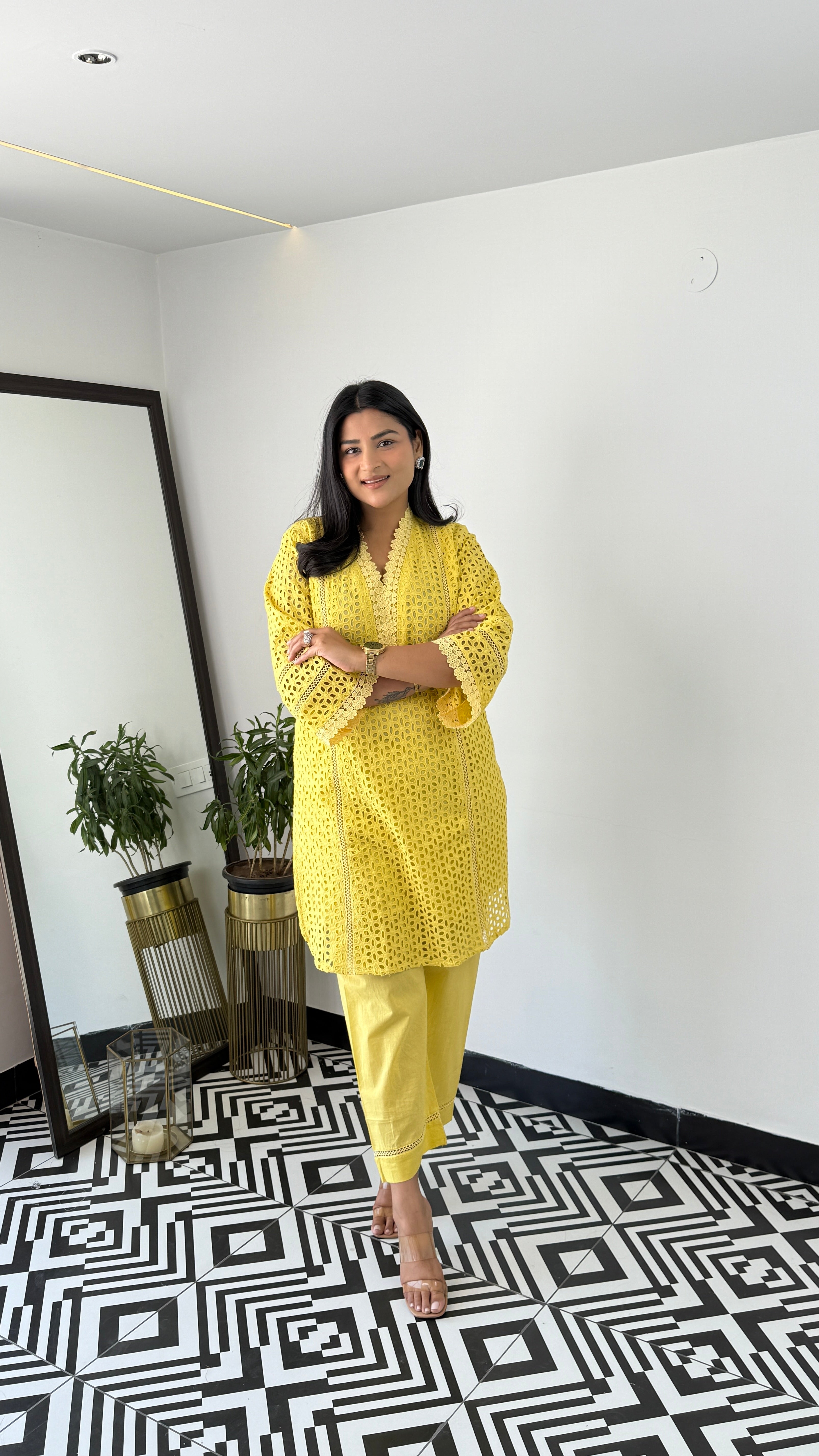 ⁠Yellow Schifli Cord Set