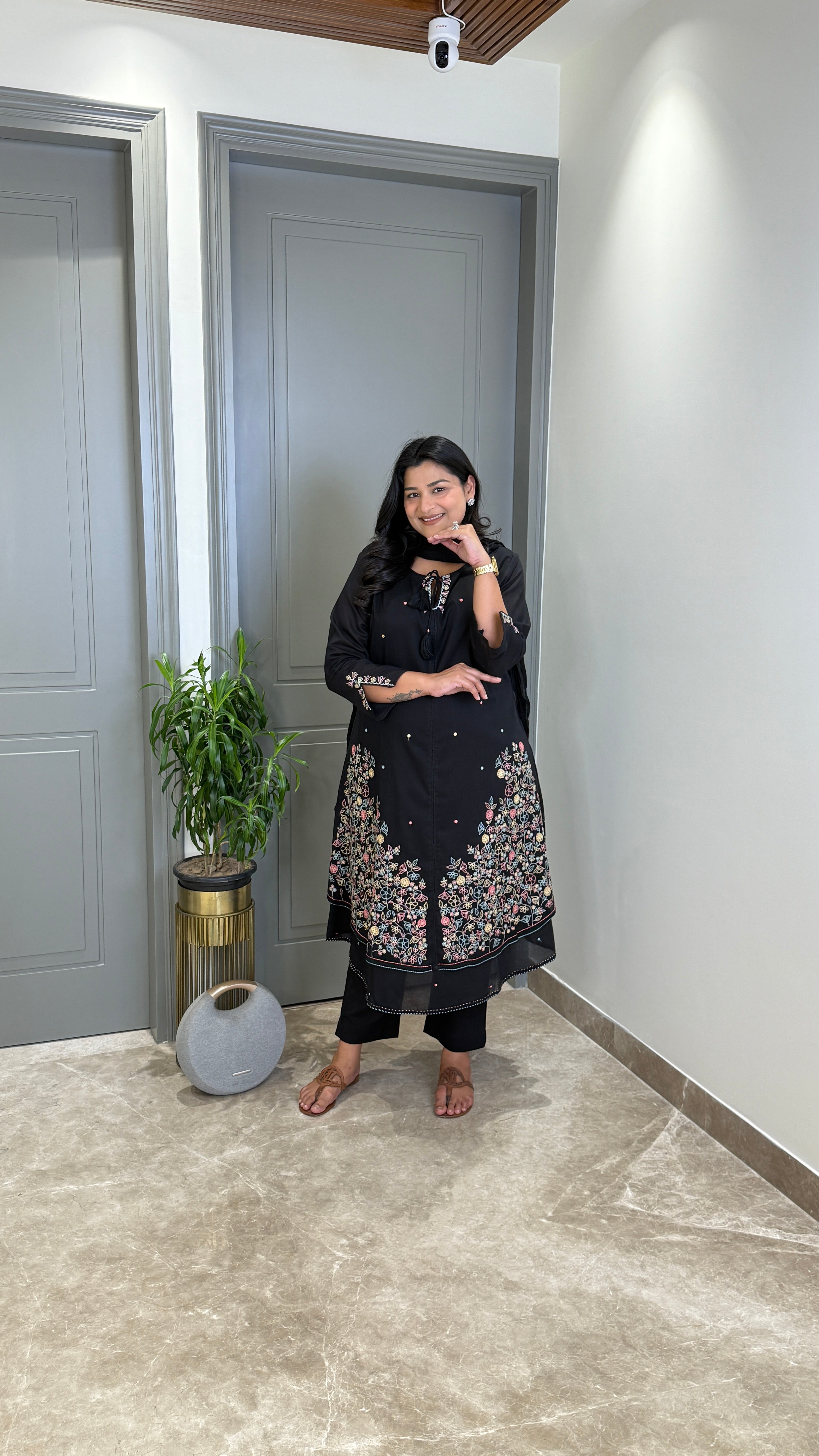 Black Threadwork Jaal Suit Set