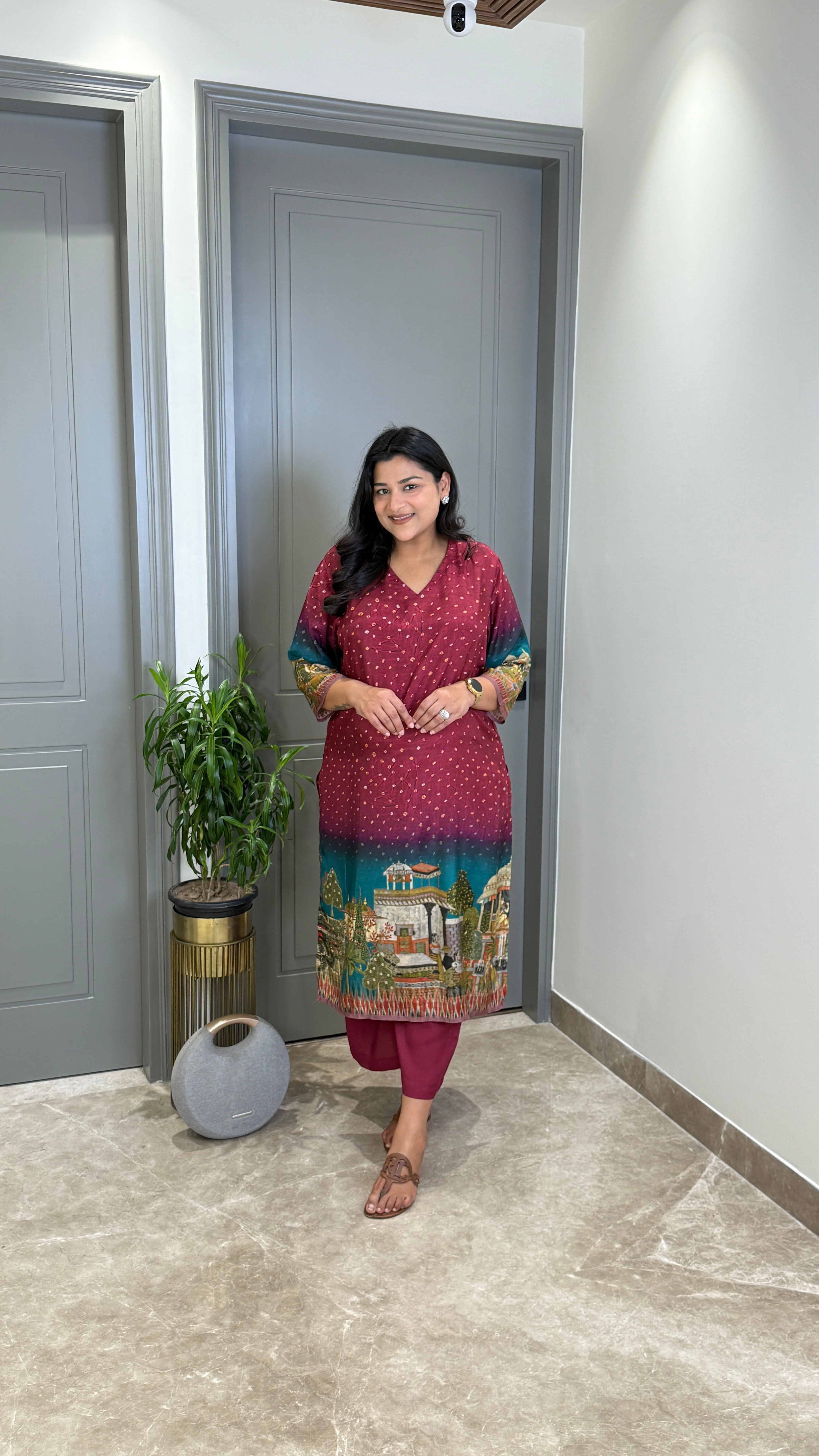 Bandhej Pichae Red Kurta Pants 